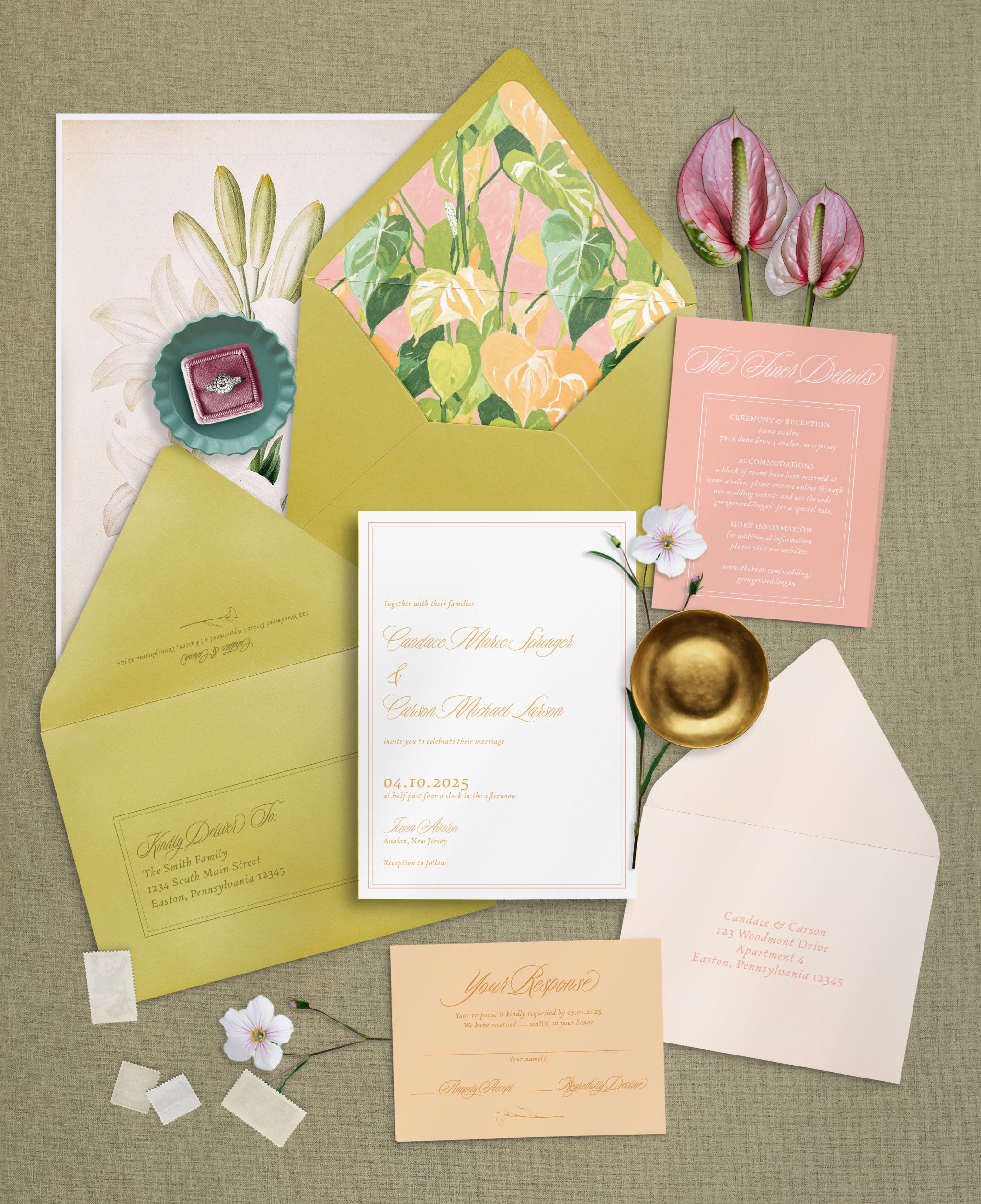 anthurium invitation Anthurium Bliss Wedding Invitation Set Invite + Details (for Digital RSVP) / No