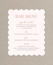 Feminine Terracotta Wedding Bar Menu