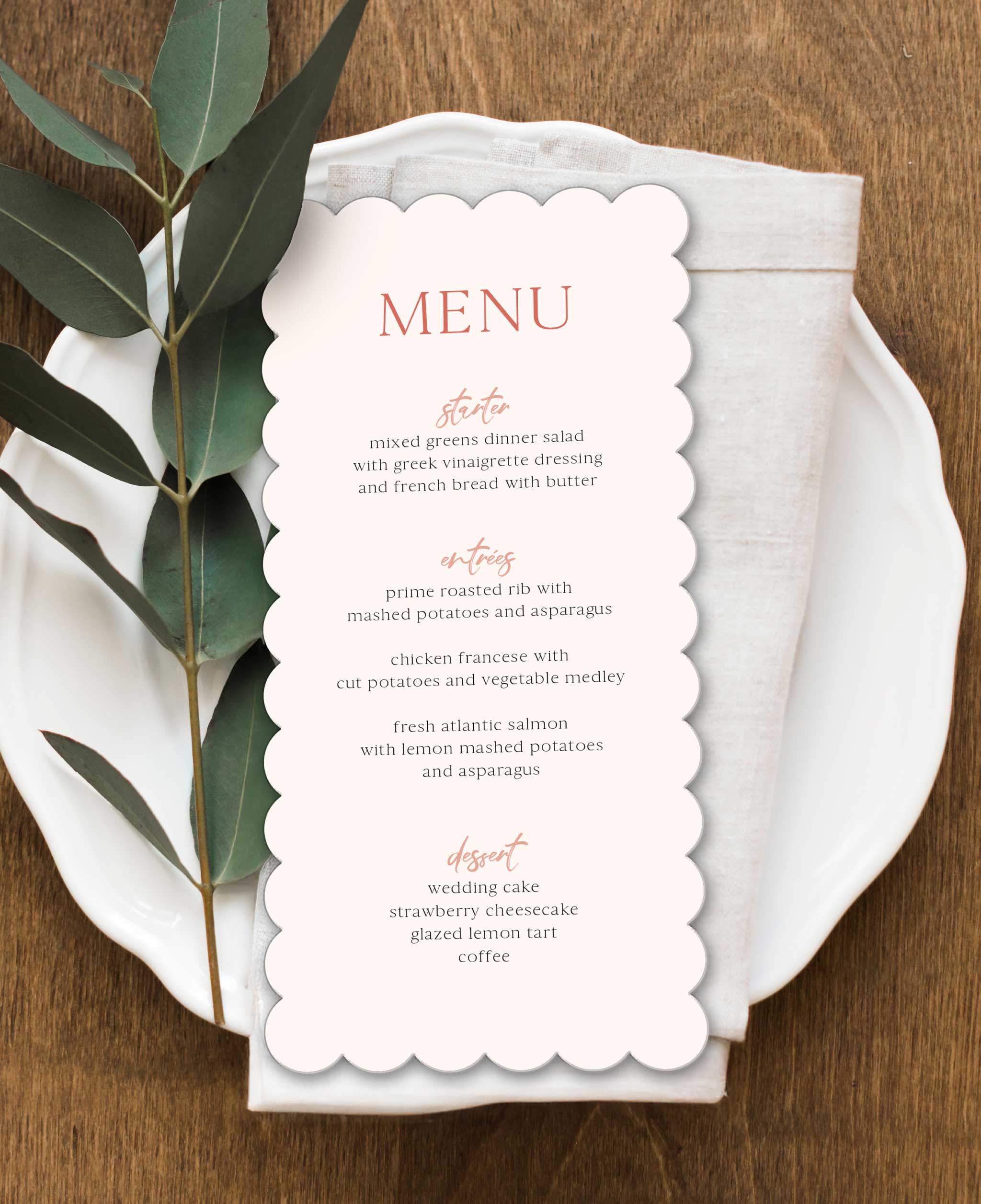 Feminine Terracotta Wedding Dinner Menu