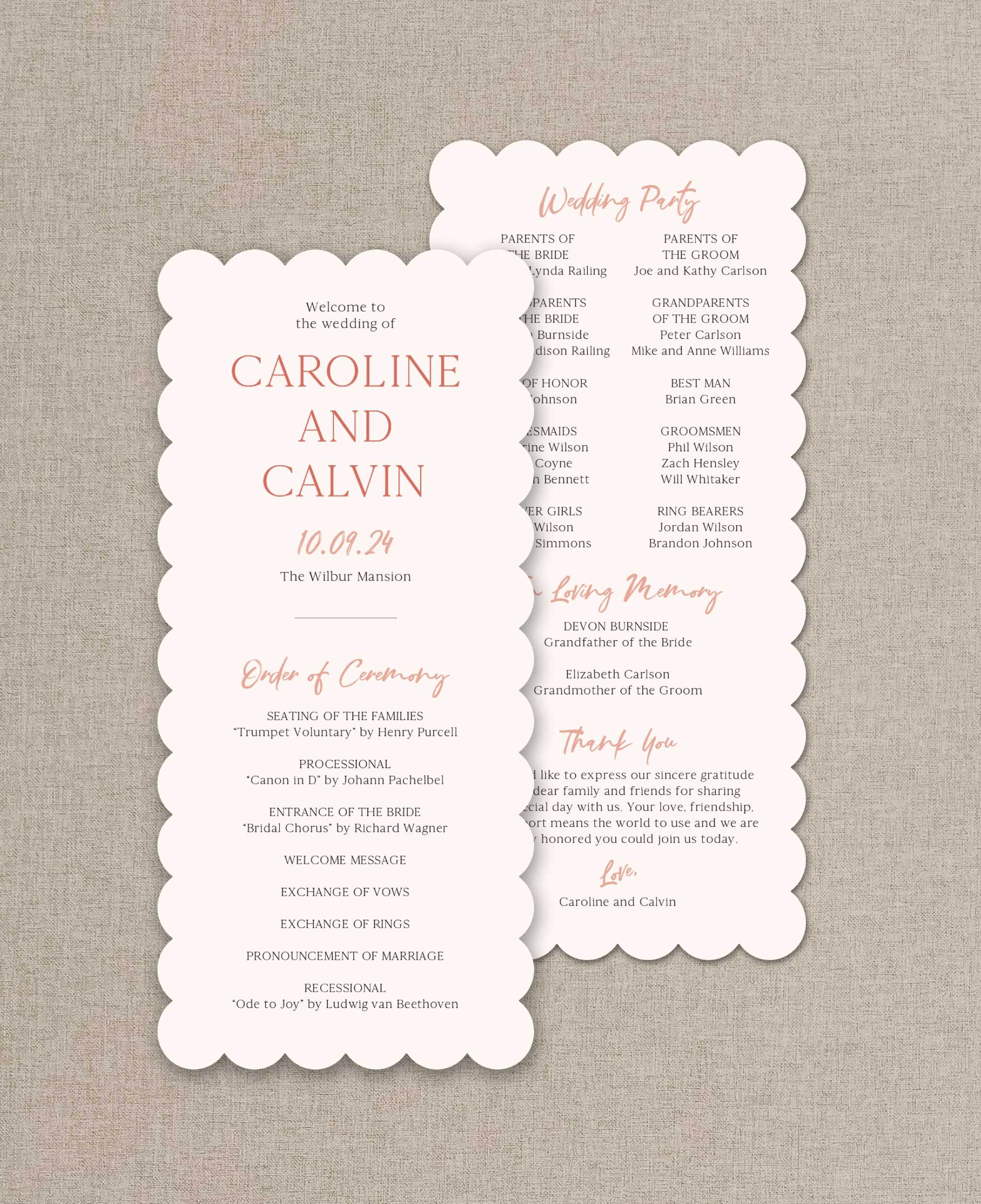 Feminine Terracotta Wedding Ceremony Program