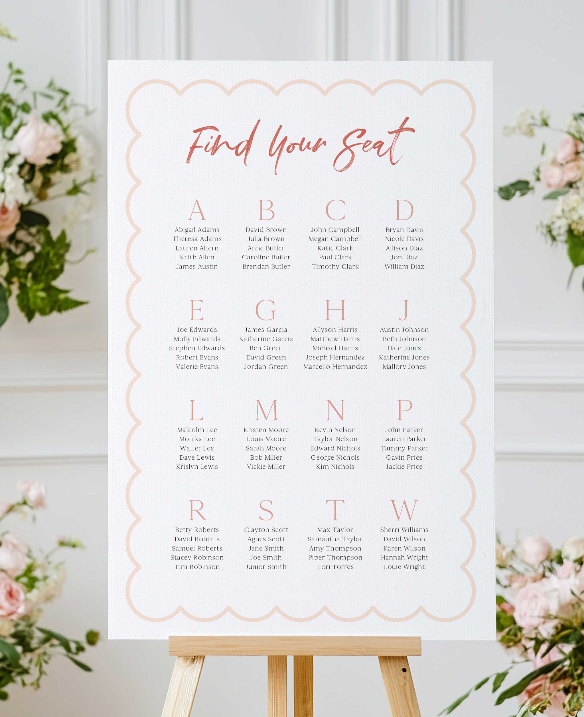 Feminine Terracotta Wedding Seating Chart
