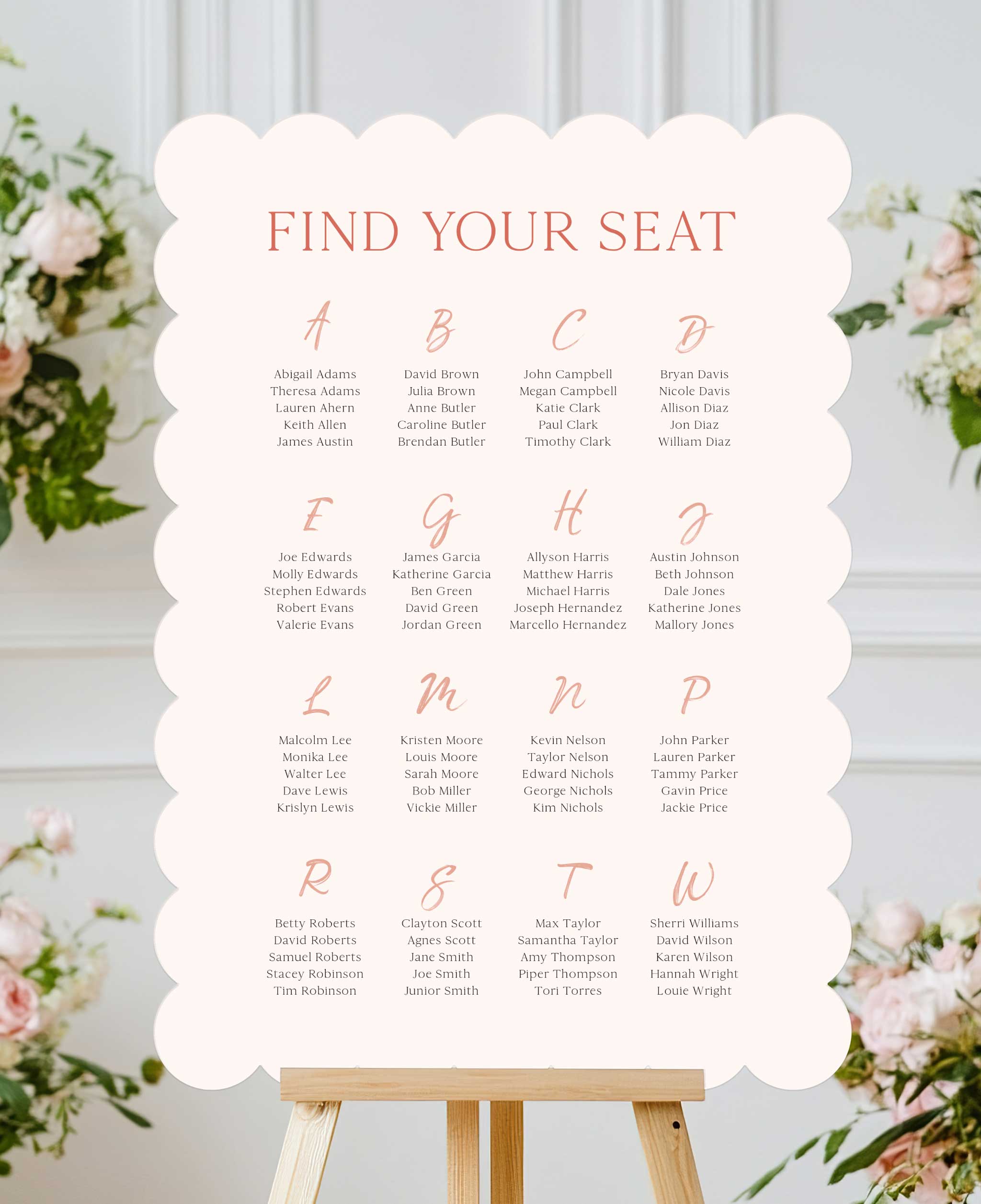 Feminine Terracotta Wedding Seating Chart