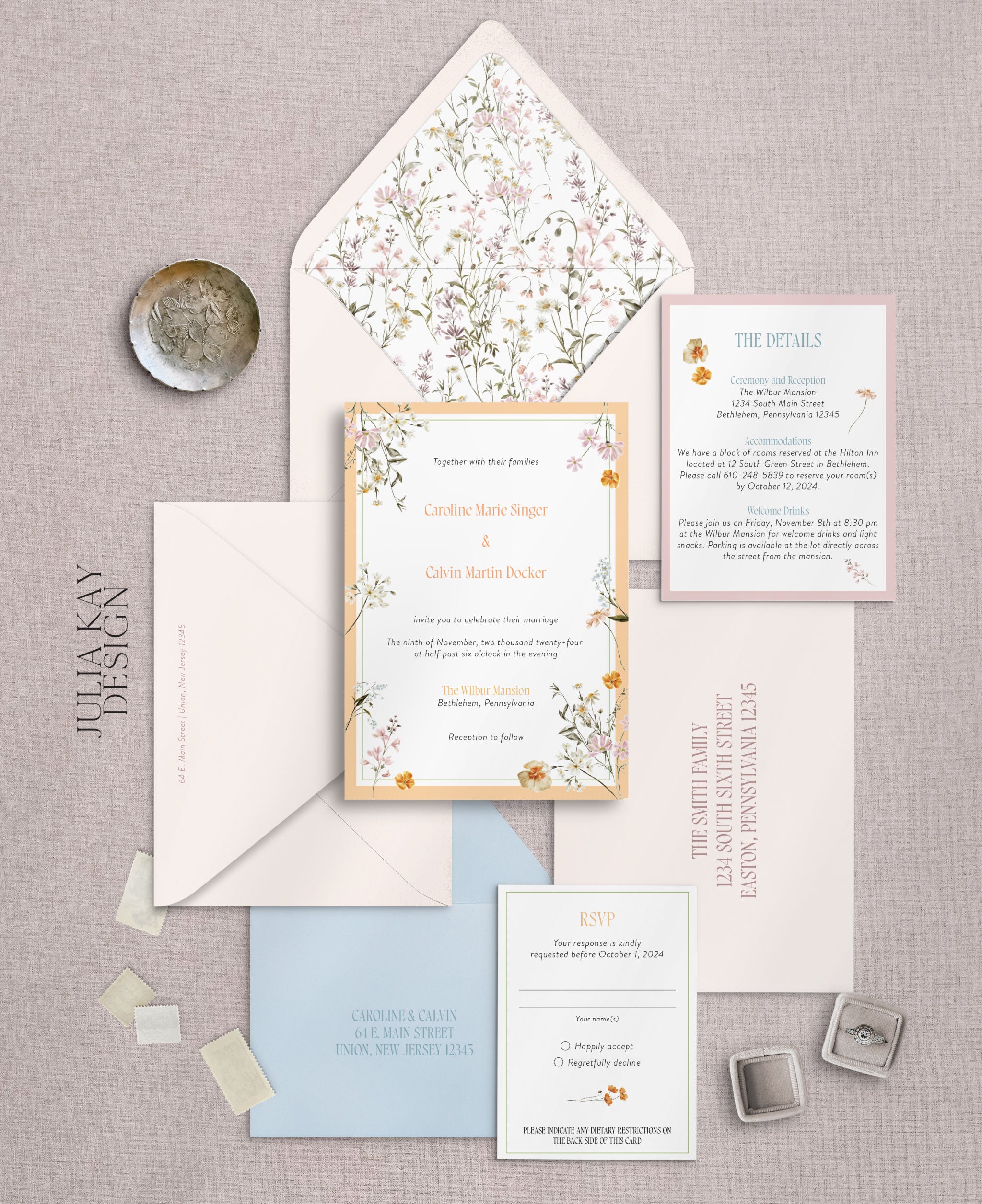 Pastel Garden Dinner Wedding Invitation Set