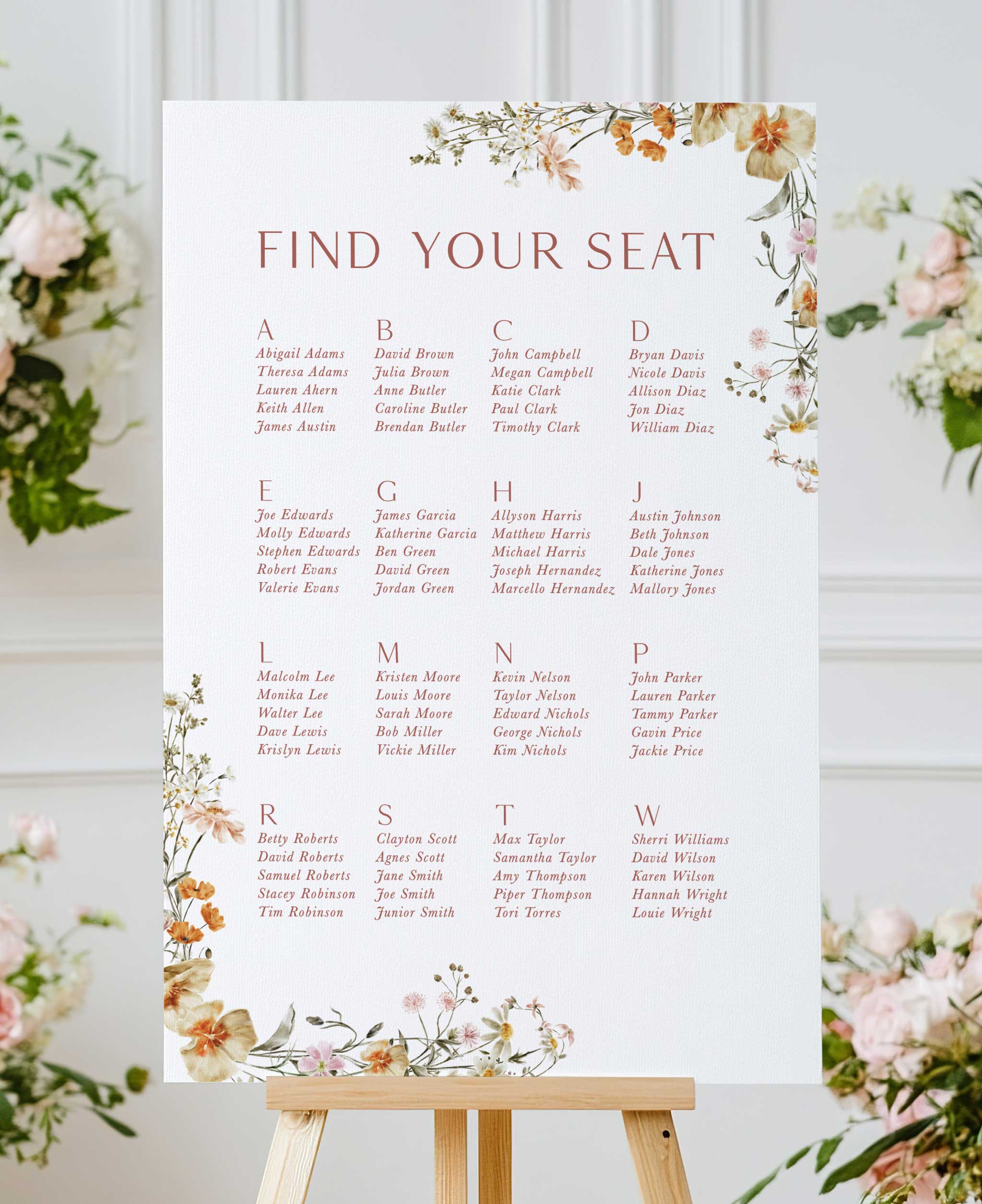 Tuscany Poppies Wedding Seating Chart Julia Kay Design