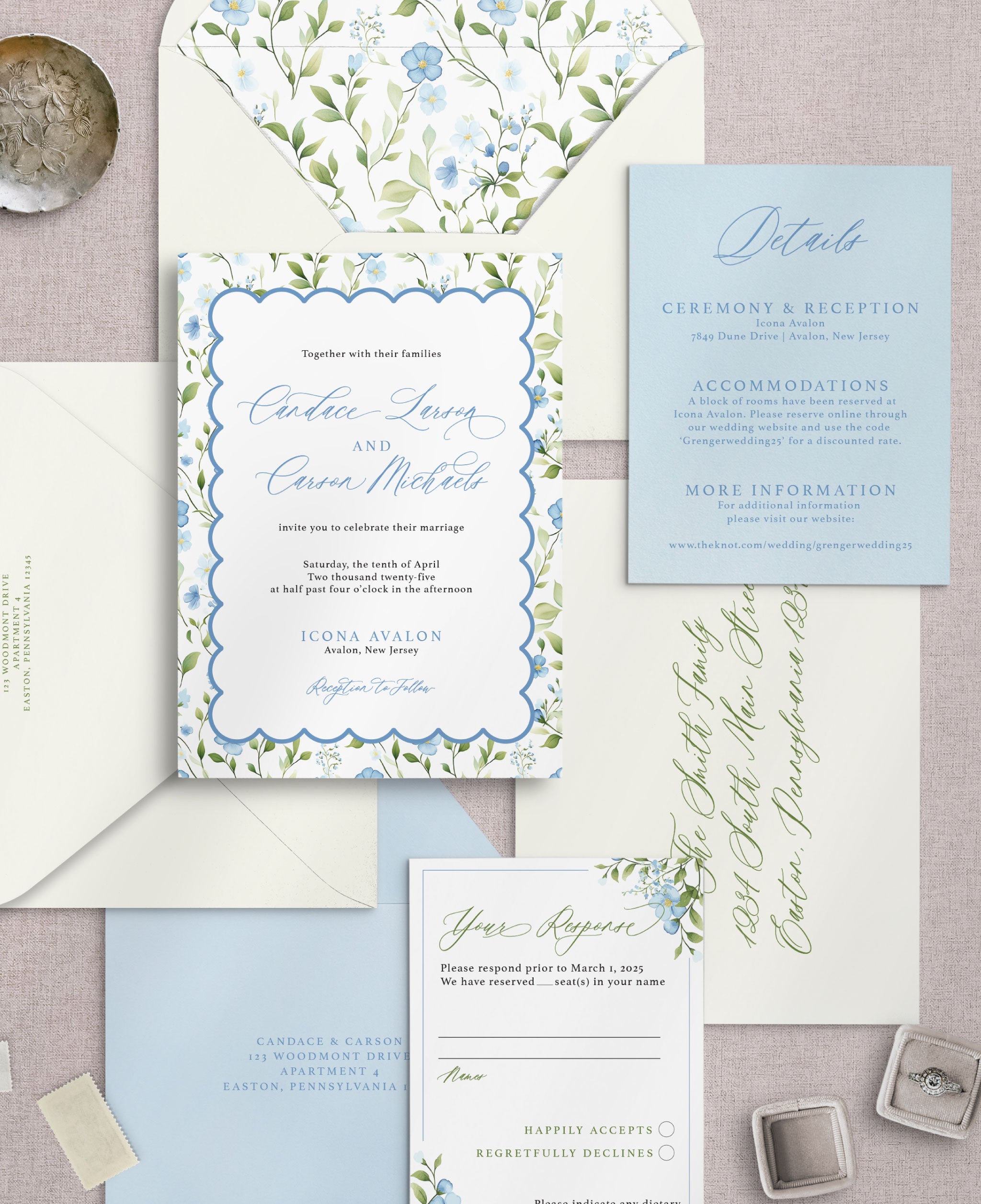 Spring Scalloped Wedding Invitation Set