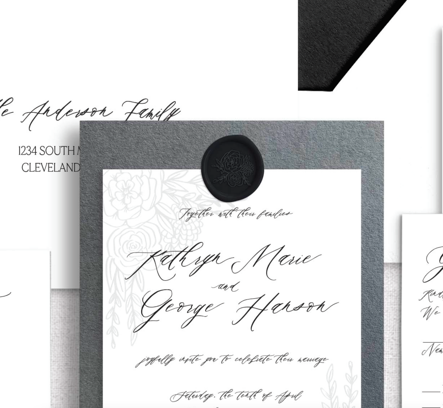 Muted Florals Double Layer & Wax Seal Wedding Invitation Set