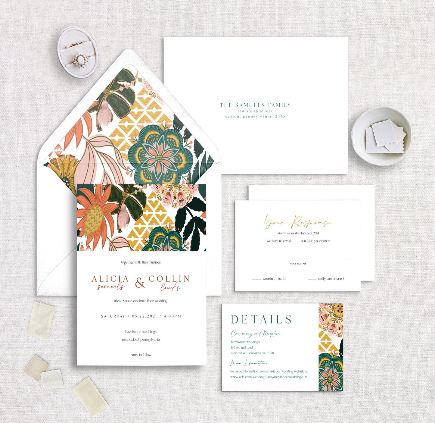 Terracotta and Turquoise Pattern Wedding Invitation Set