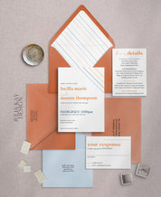 Cornflower Blue & Orange Modern Wedding Invitation Set