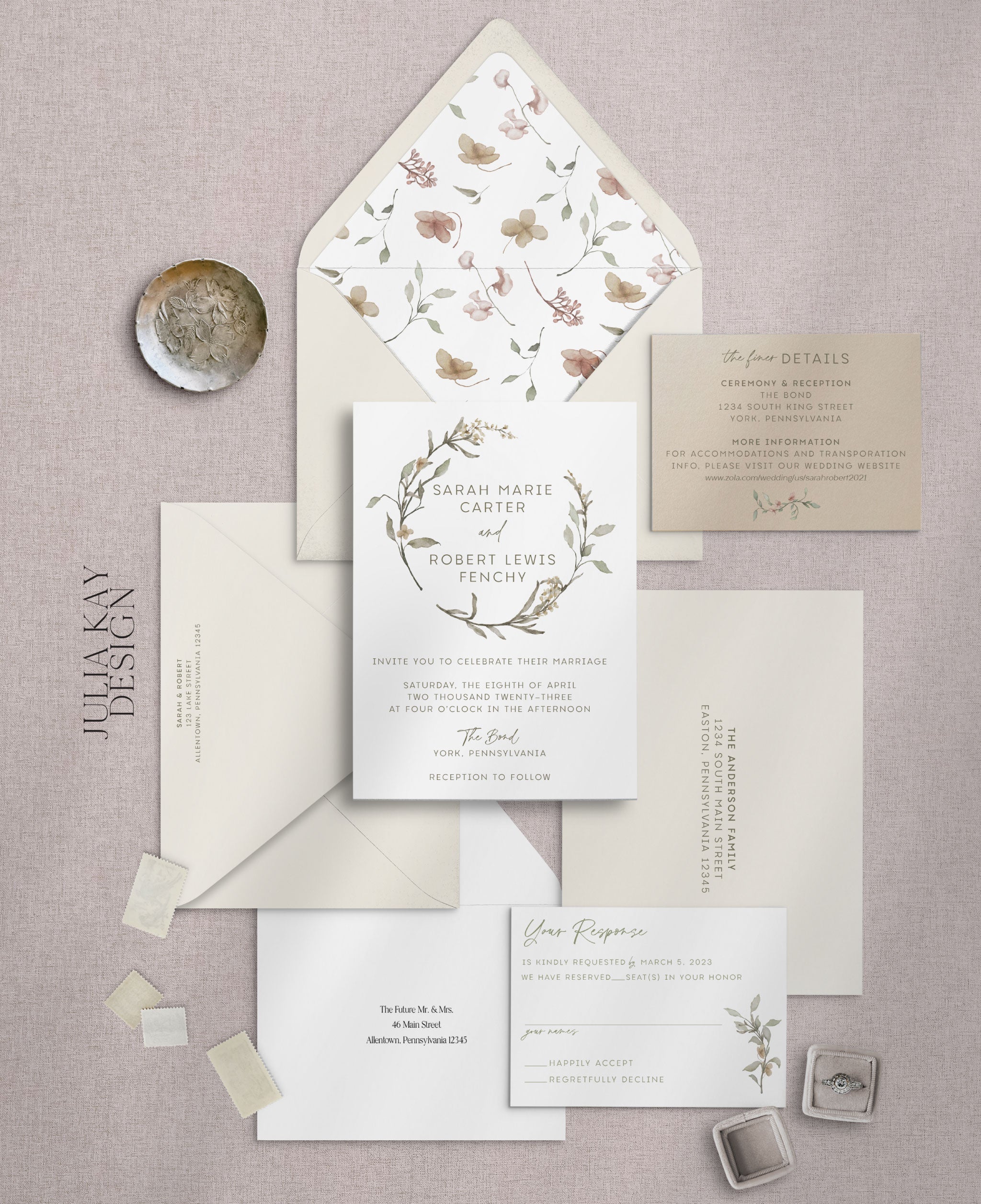 Elegant Flora Wedding Invitation Set
