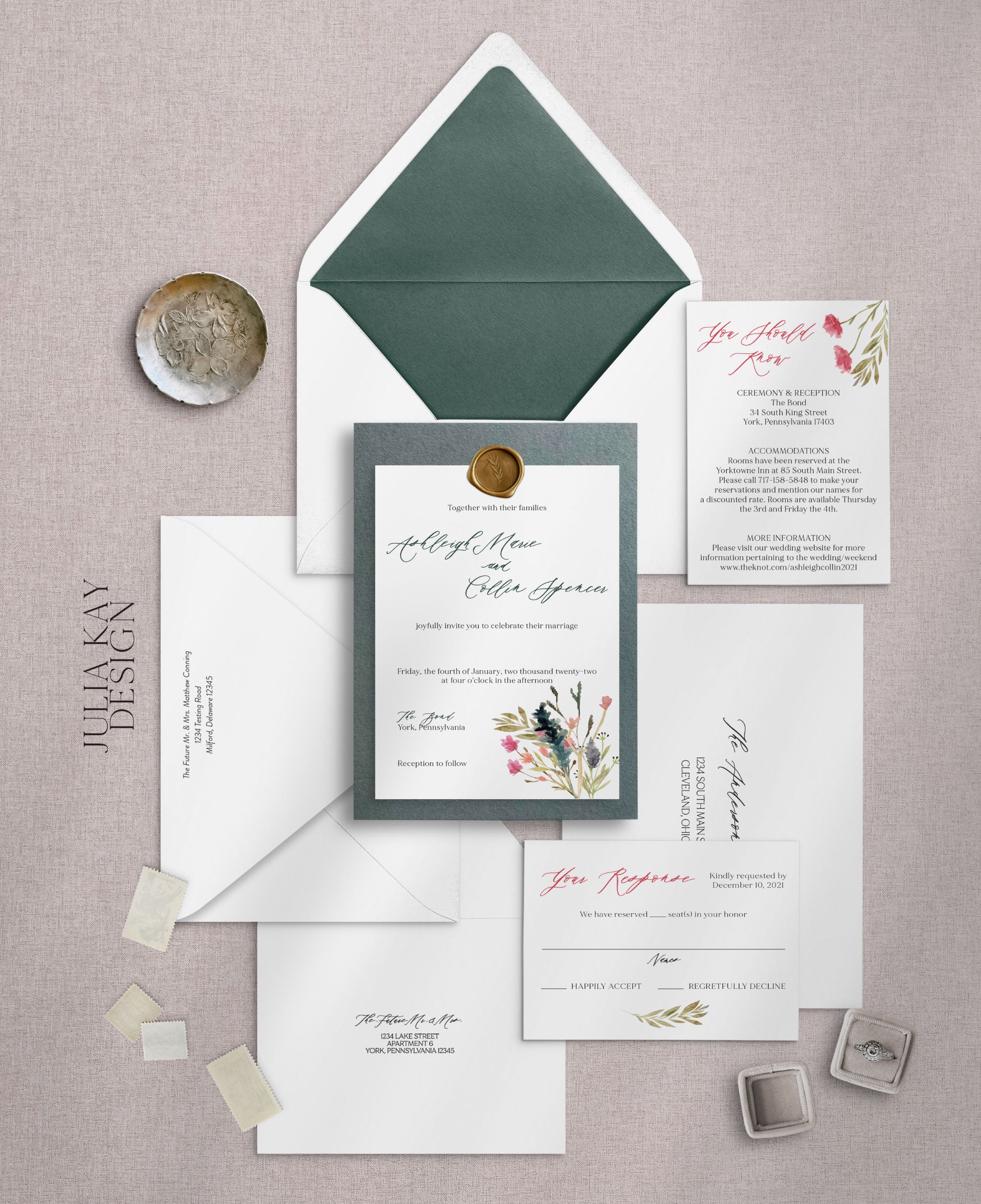 Wildflower Double Layer & Wax Seal Wedding Invitation Set