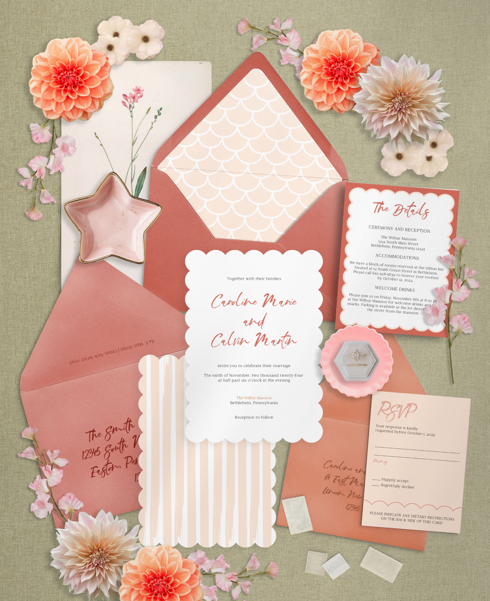 Feminine Terracotta Wedding Invitation Set