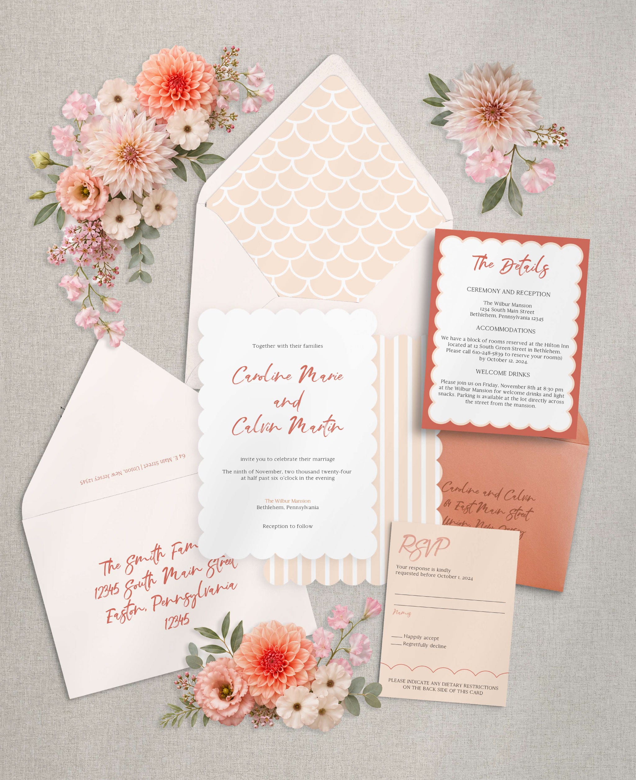 Feminine Terracotta Wedding Invitation Set