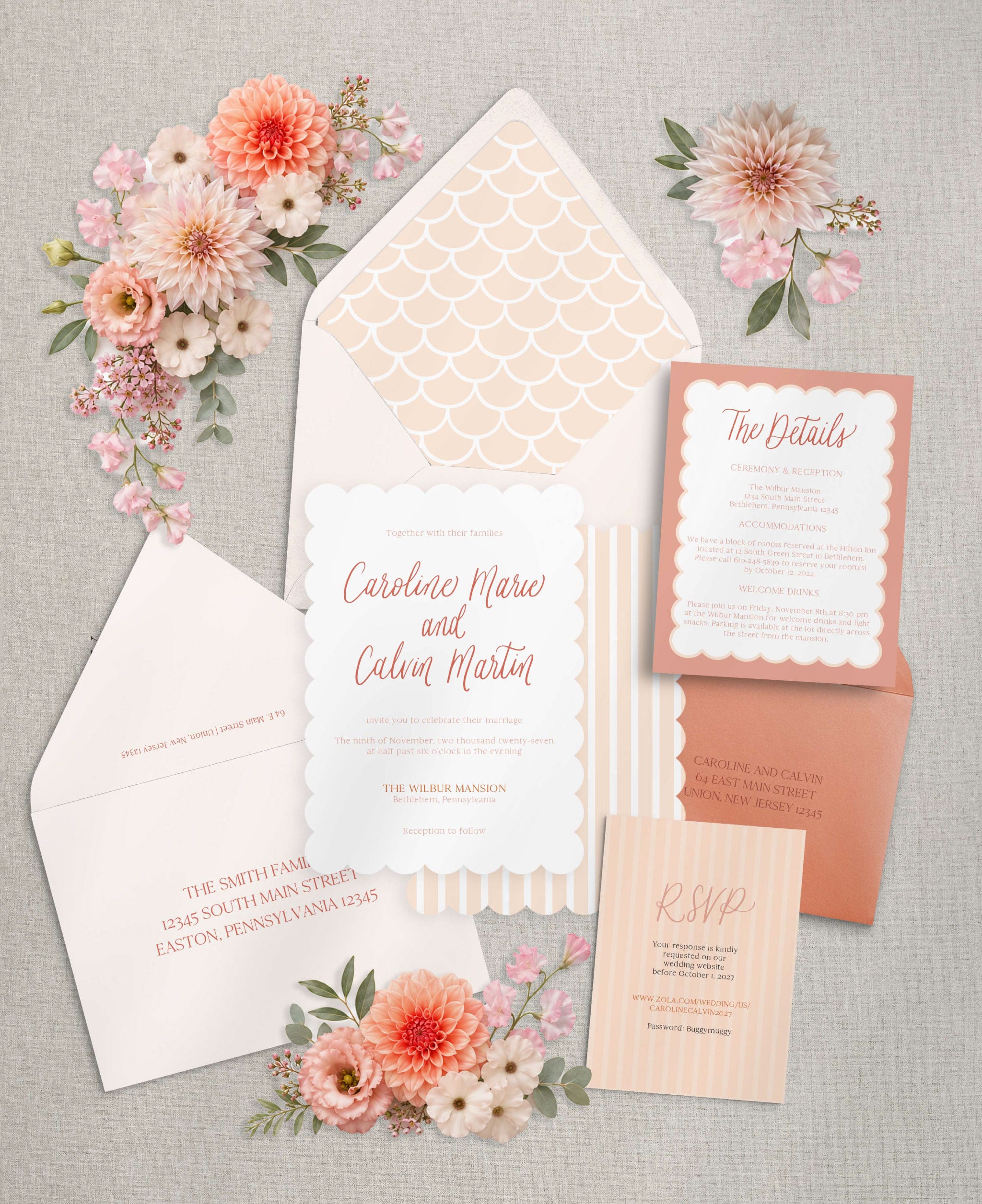 Feminine Terracotta Wedding Invitation Set