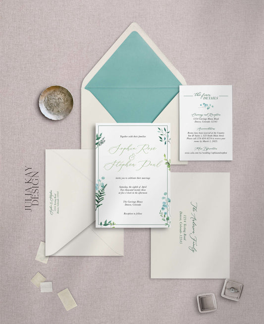 Bright & Bold Greenery Wedding Invitation Set