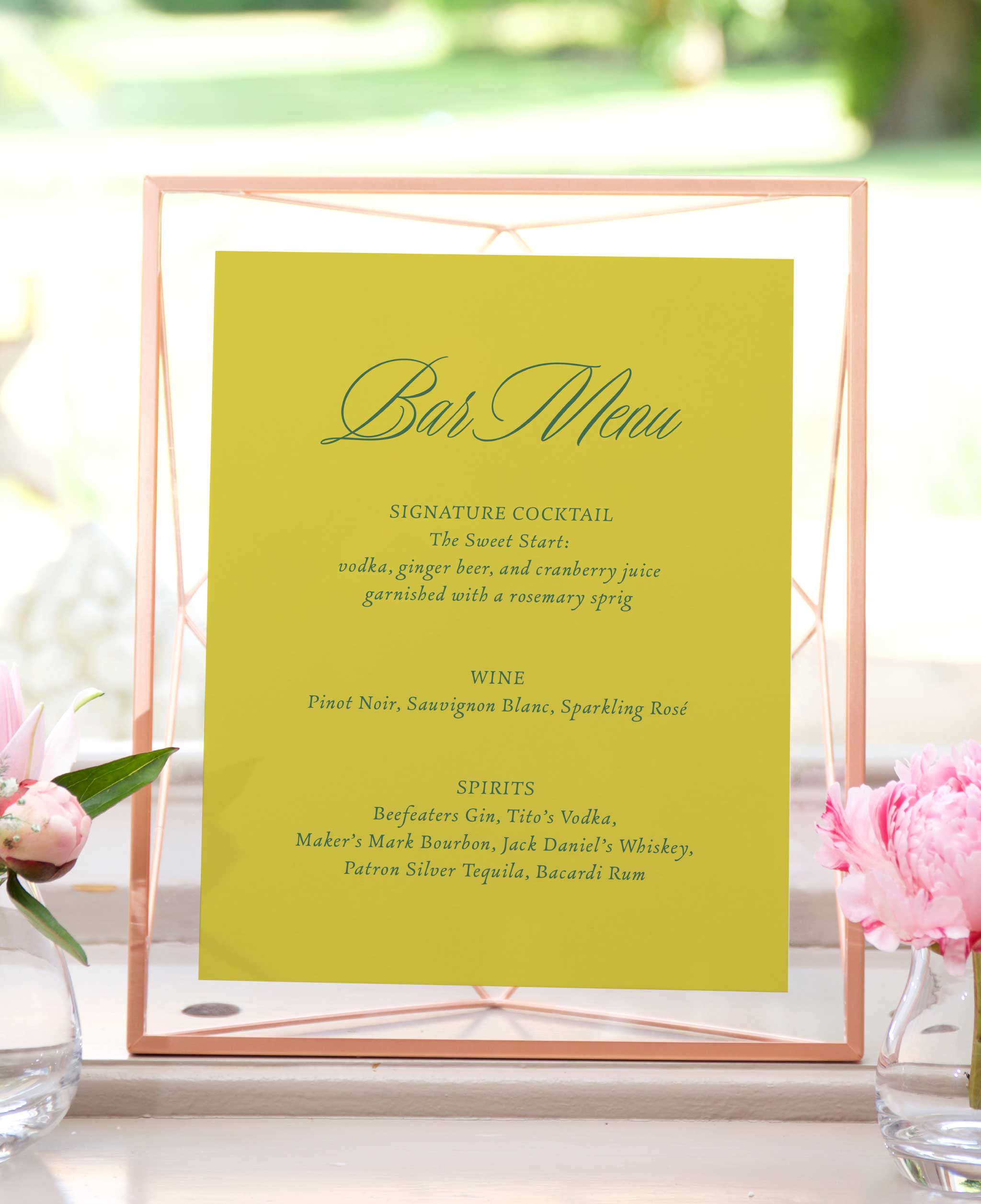 Anthurium Bliss Wedding Bar Menu