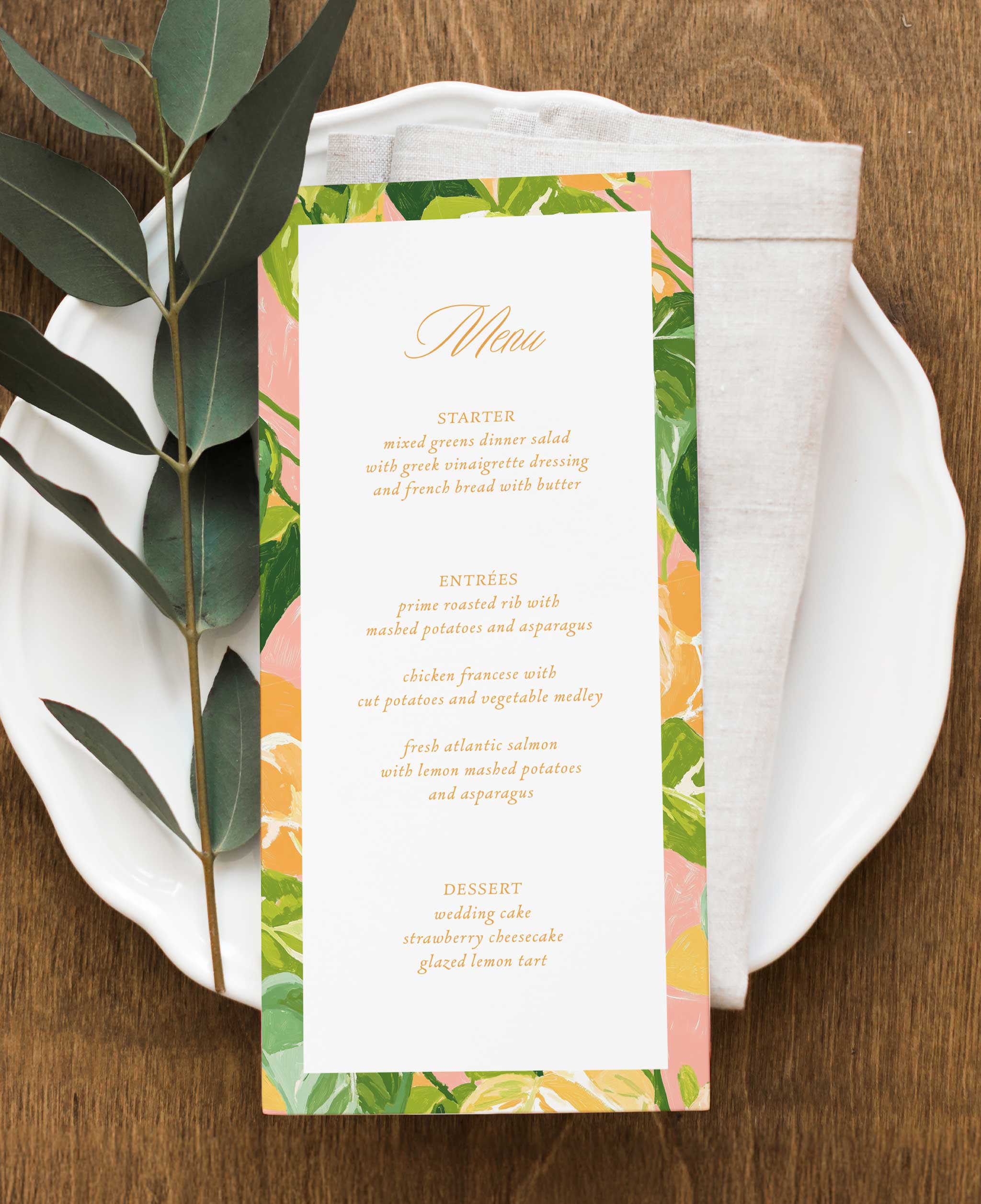 Anthurium Bliss Wedding Dinner Menu