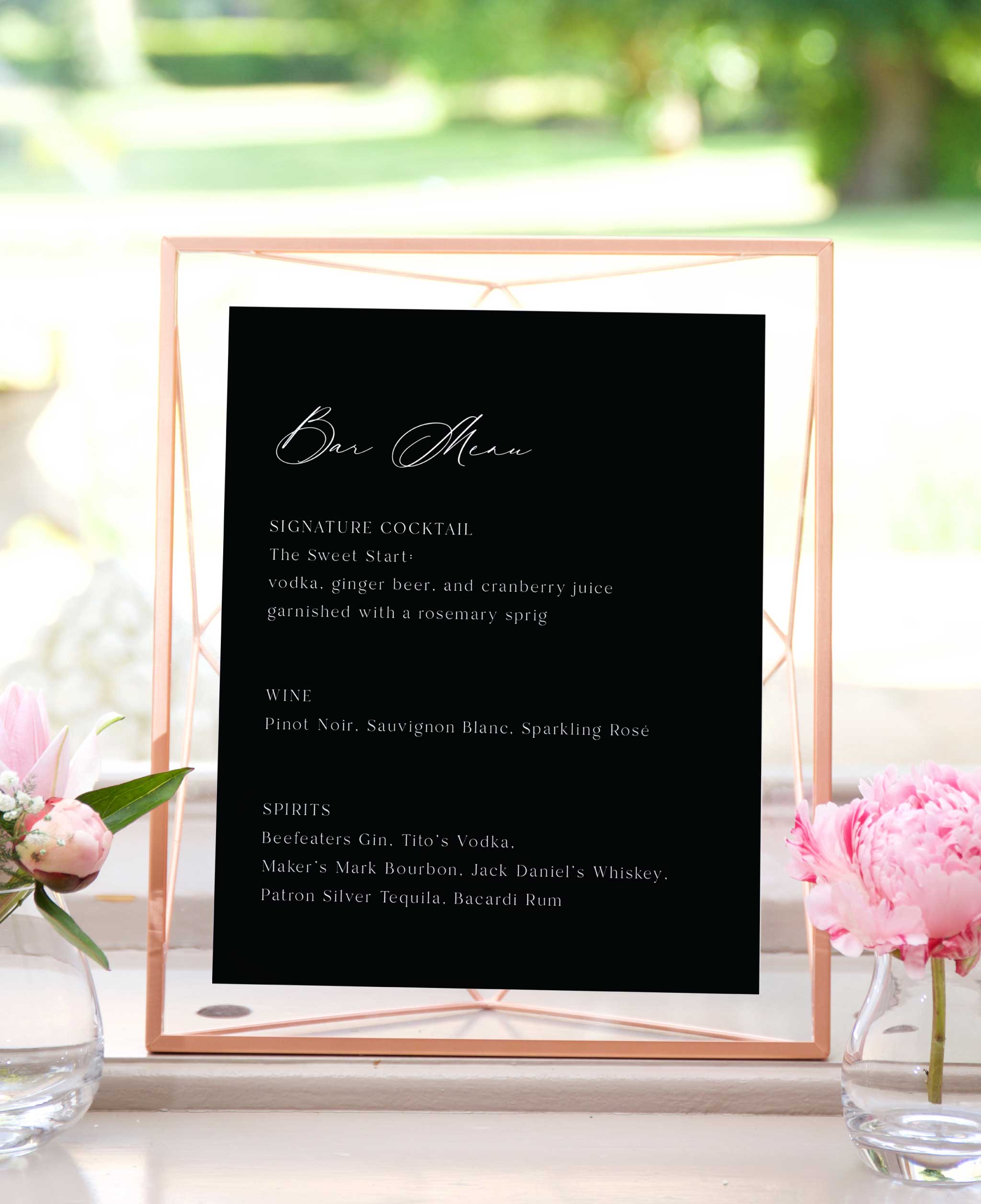Black and White Space Wedding Bar Menu