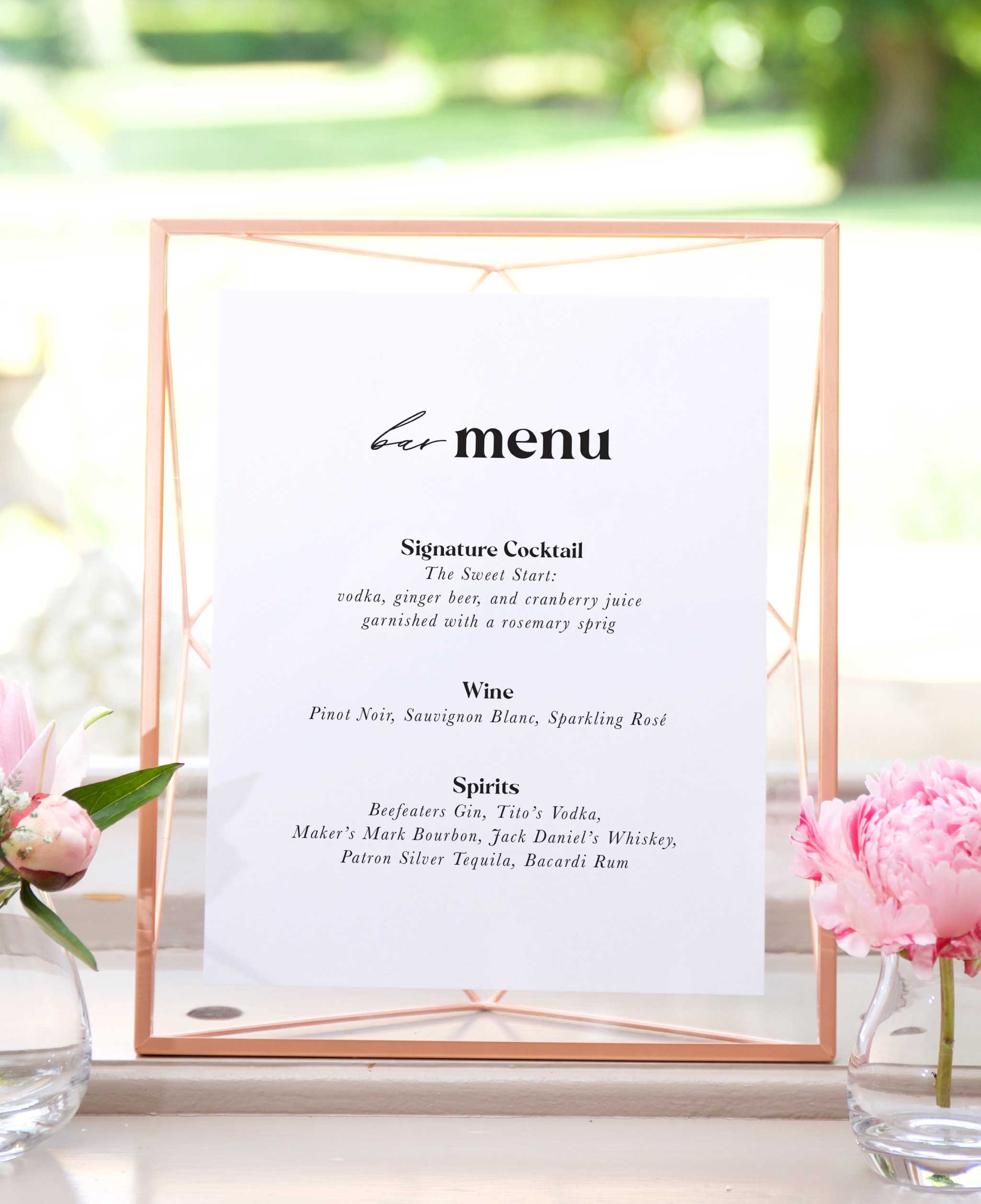 The Keepsake Portrait Wedding Bar Menu