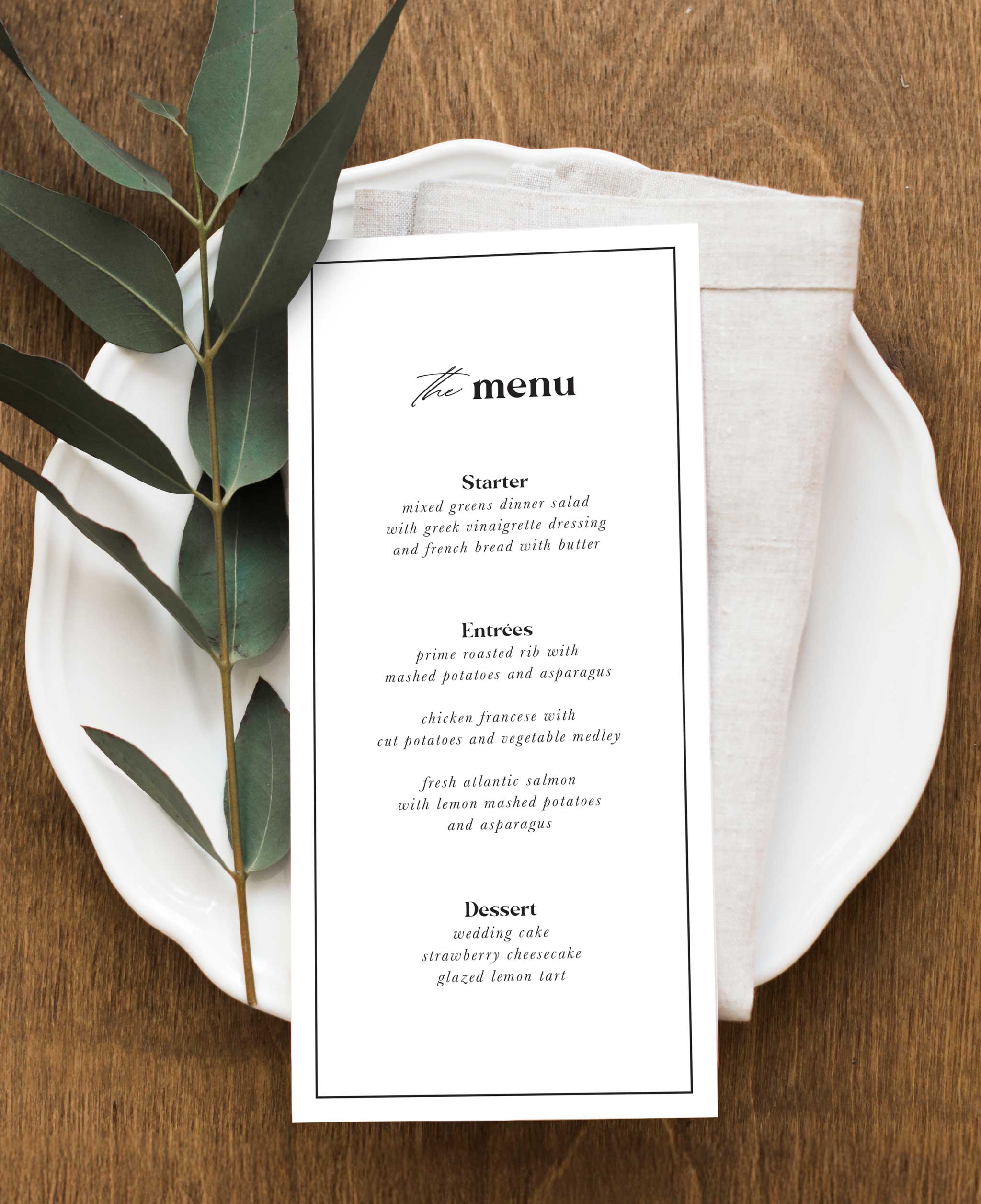 The Keepsake Portrait Wedding Dinner Menu