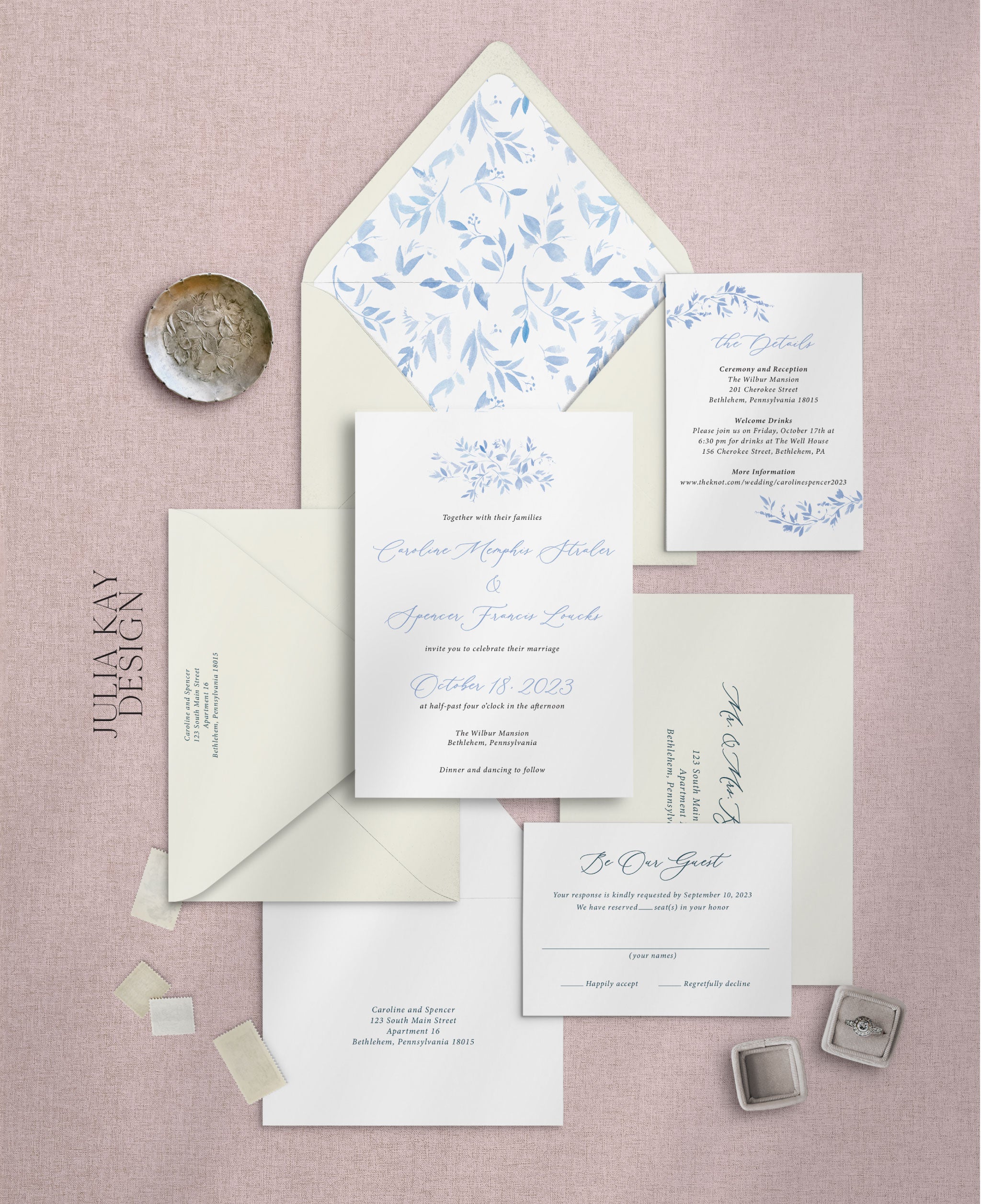 French Blue Class Wedding Invitation Set