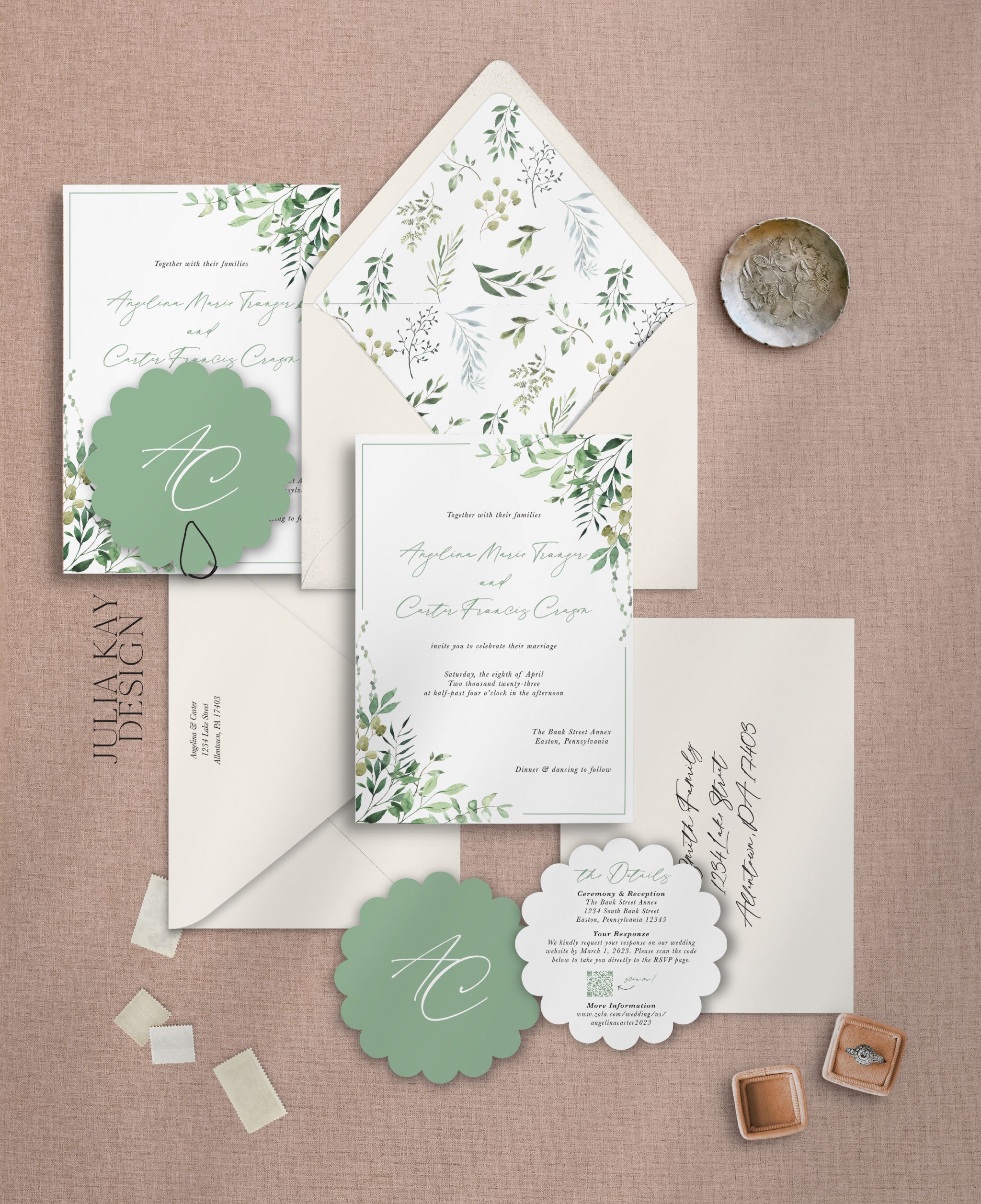 Greenery Scalloped Die-Cut Wedding Invitation Set