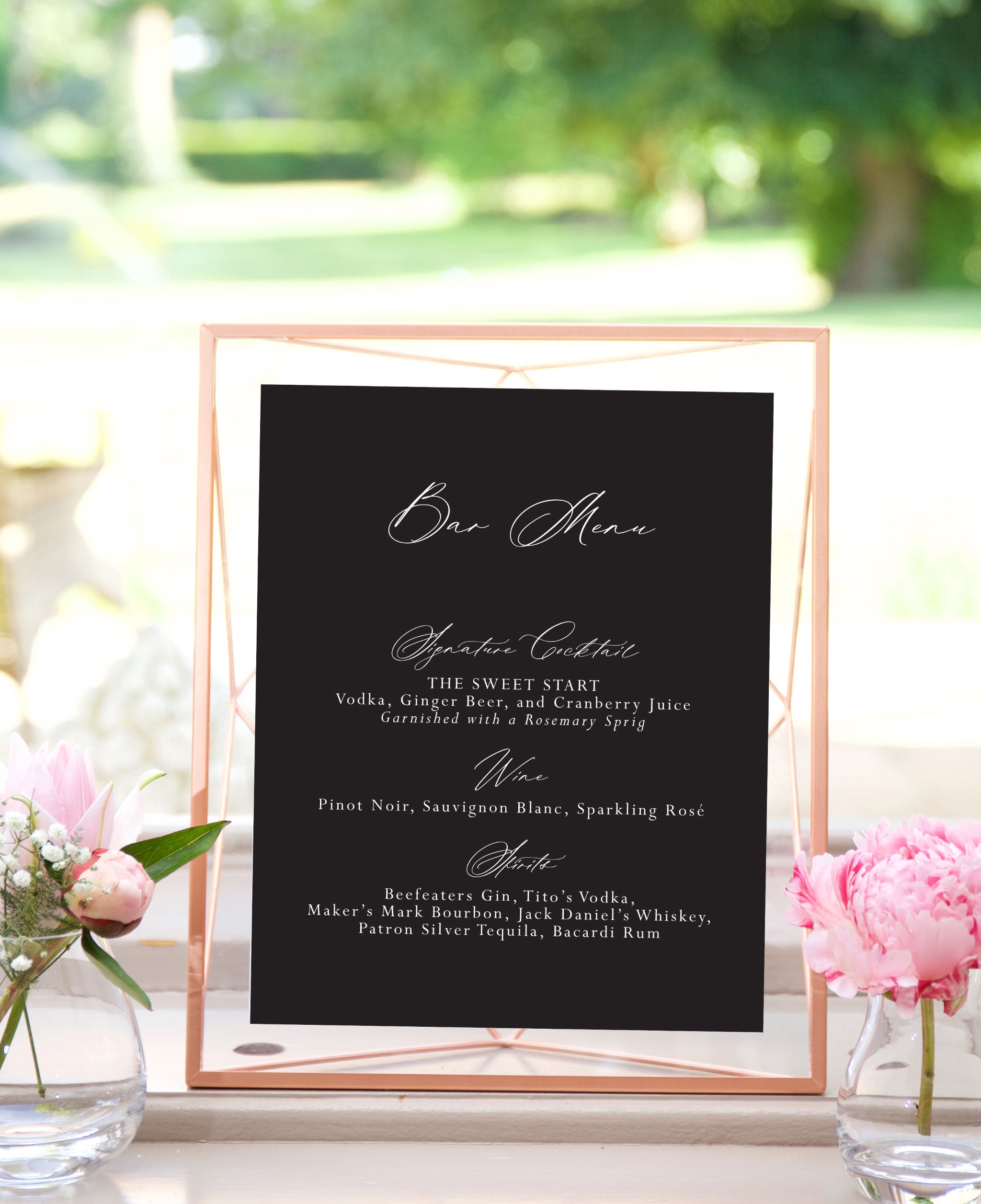 Ink and Ivory Wedding Bar Menu