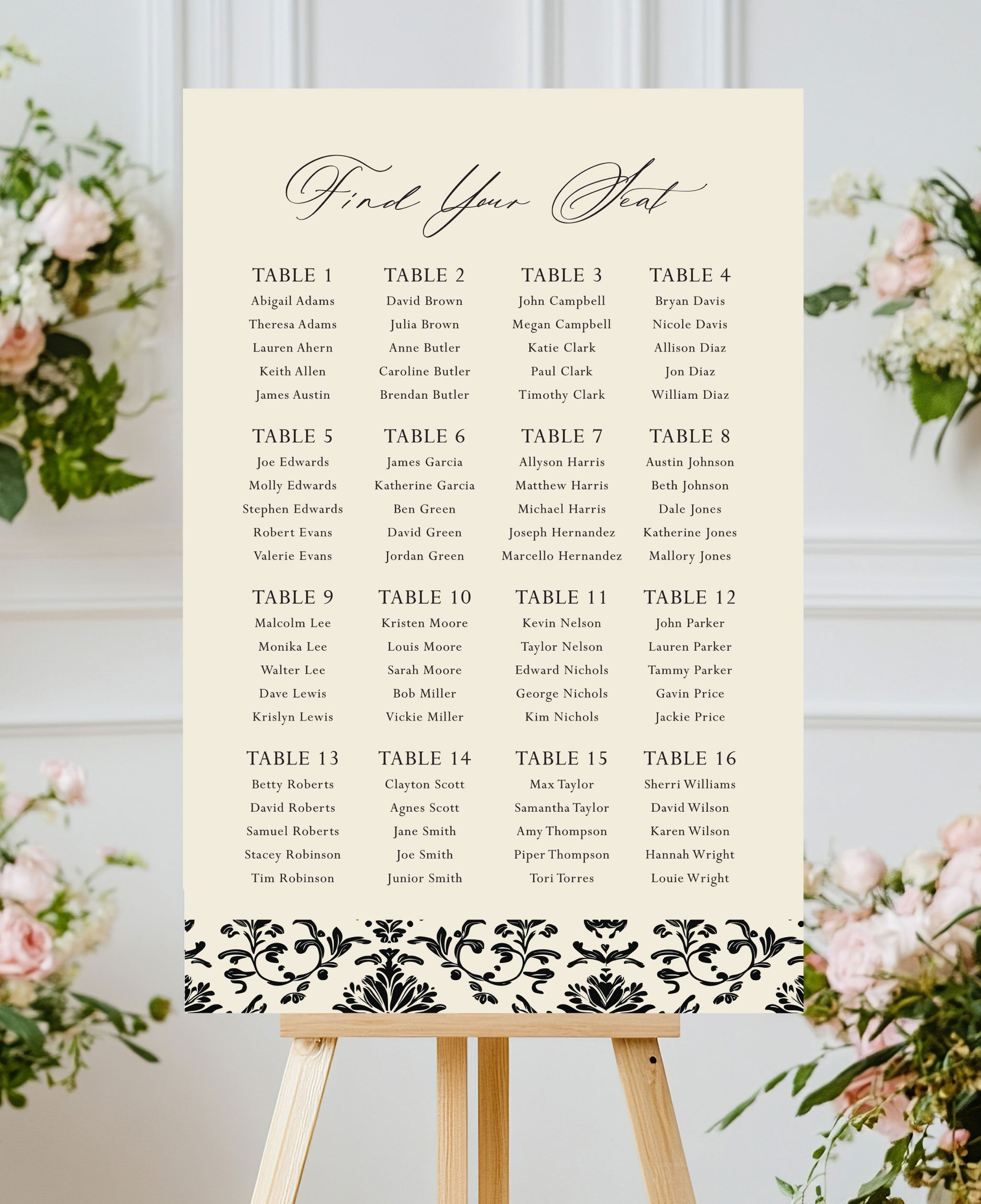 Ink and Ivory Wedding Seating Chart