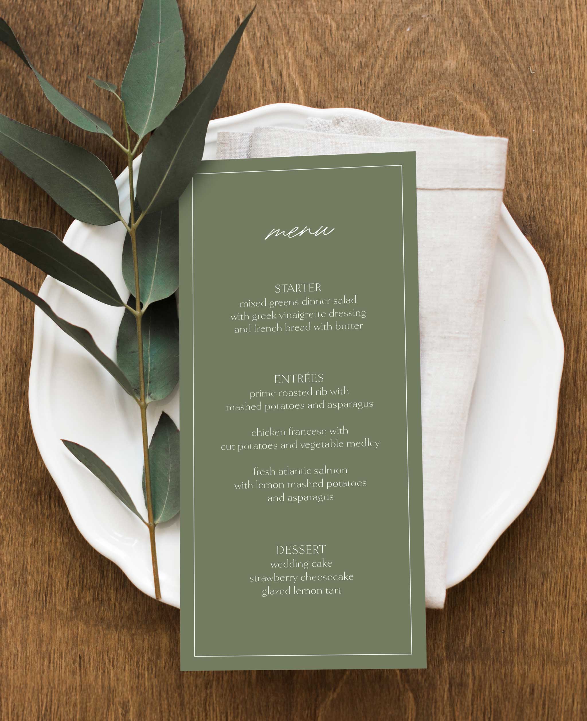 Modern Garden Party Wedding Dinner Menu