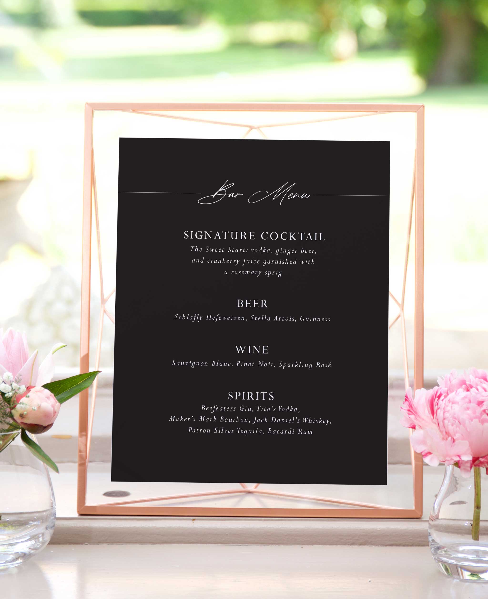 Modern Stack Wedding Bar Menu
