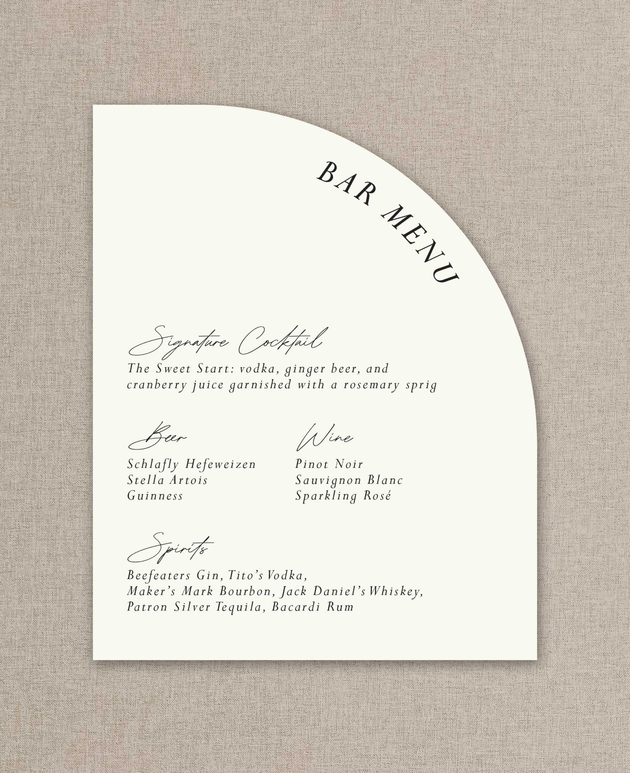 Modern Stack Wedding Bar Menu