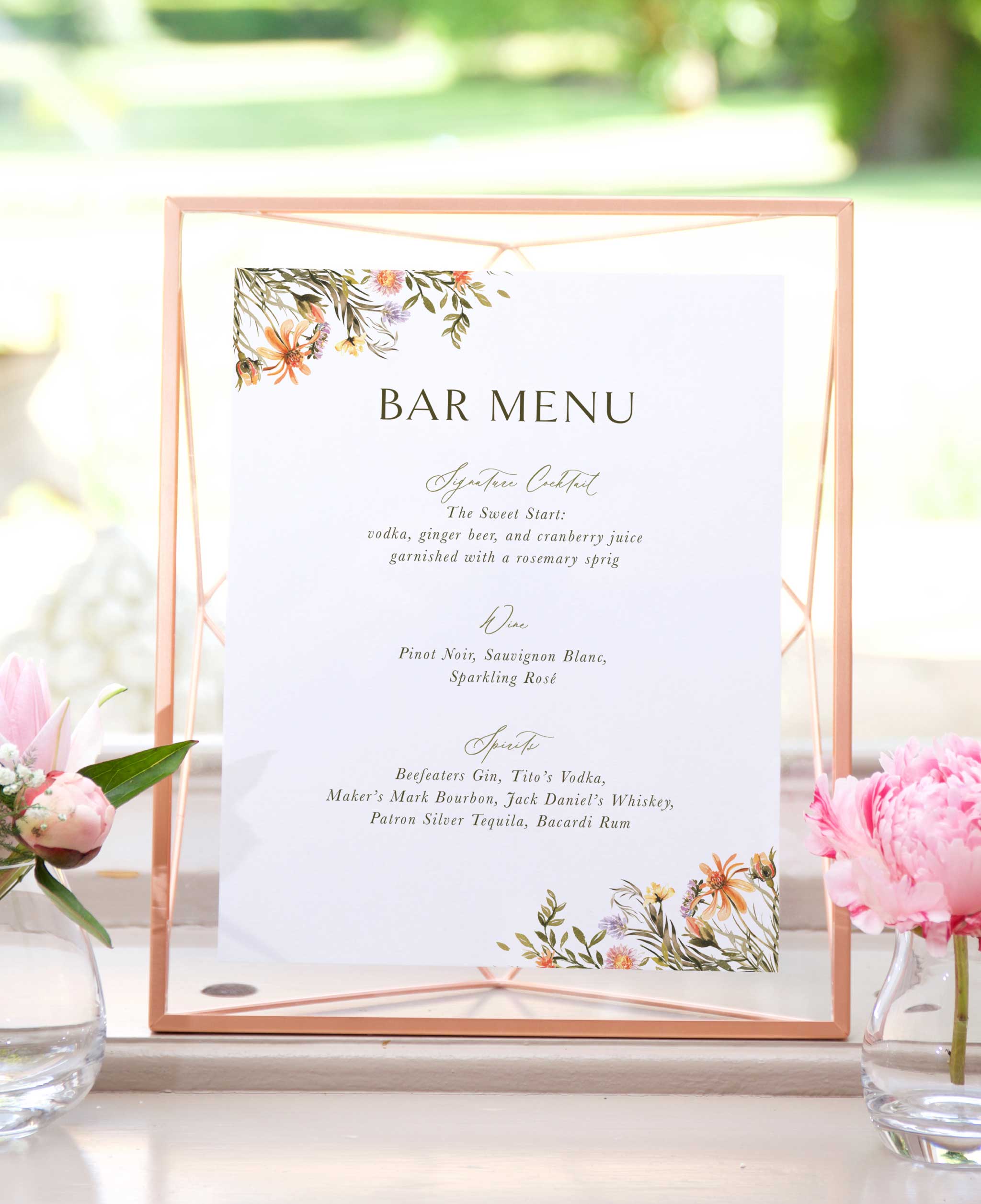 Blossom & Vow Wedding Bar Menu