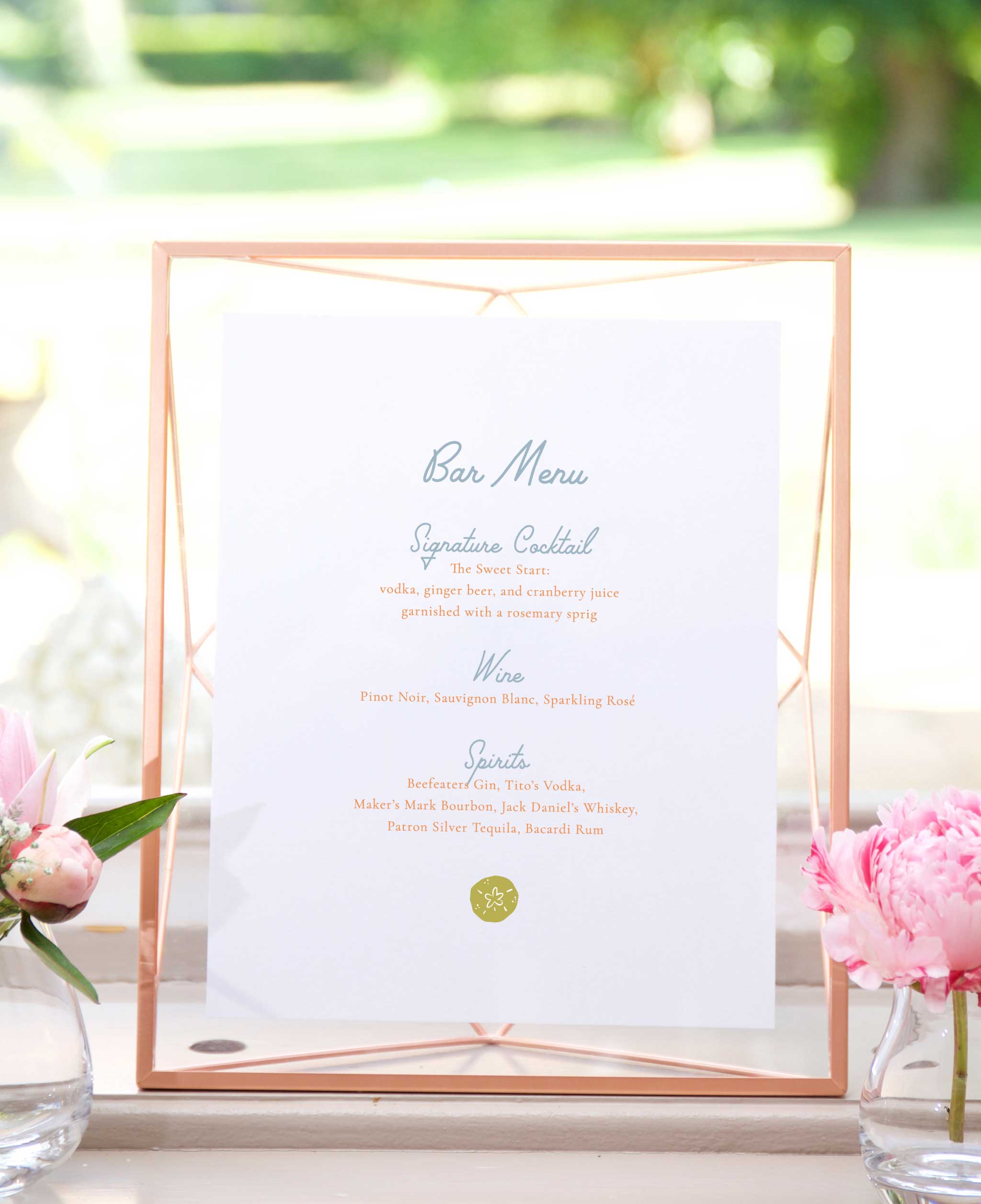 Palm Springs Simplicity Wedding Bar Menu