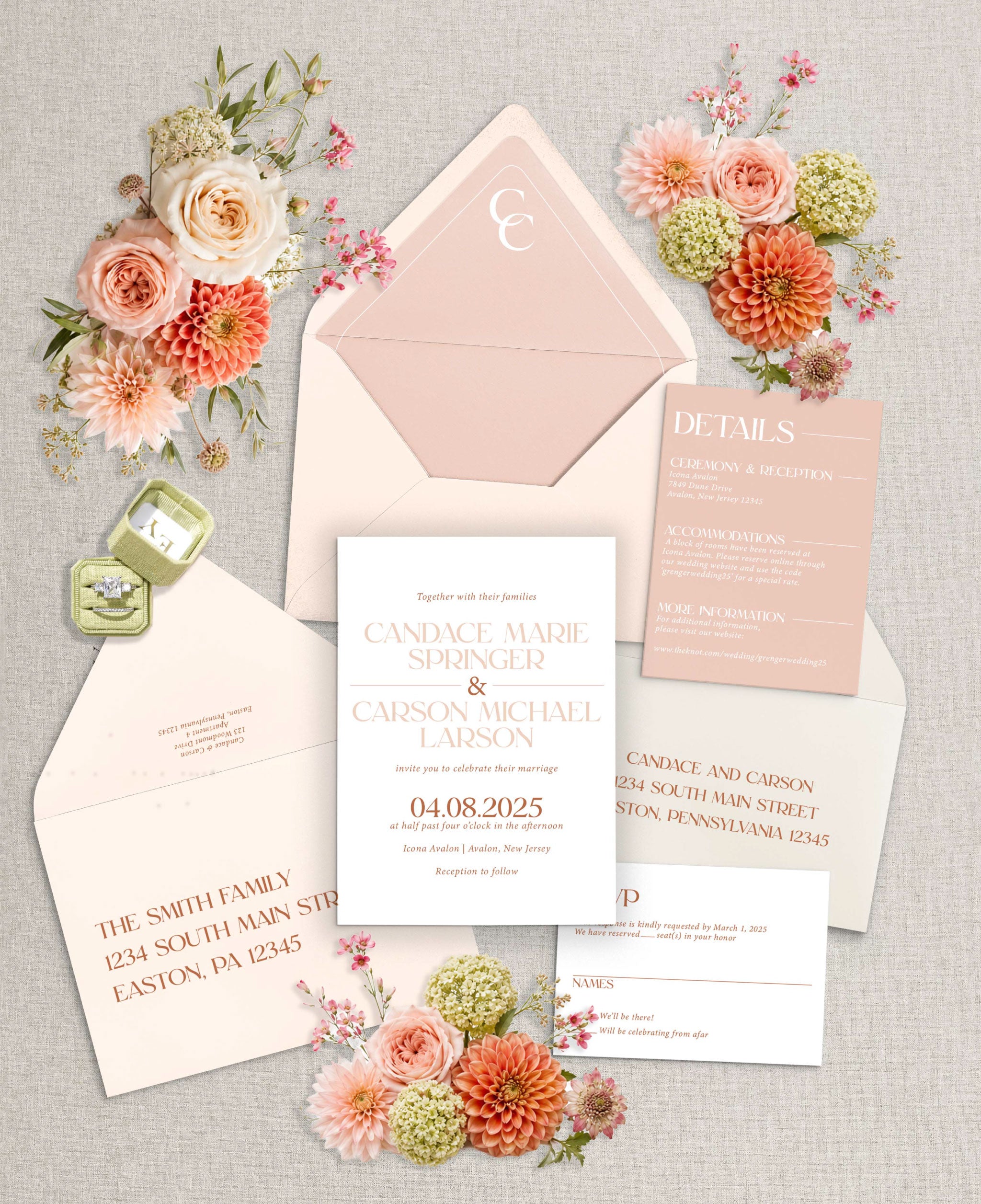 Rusty Peach Wedding Invitation Set
