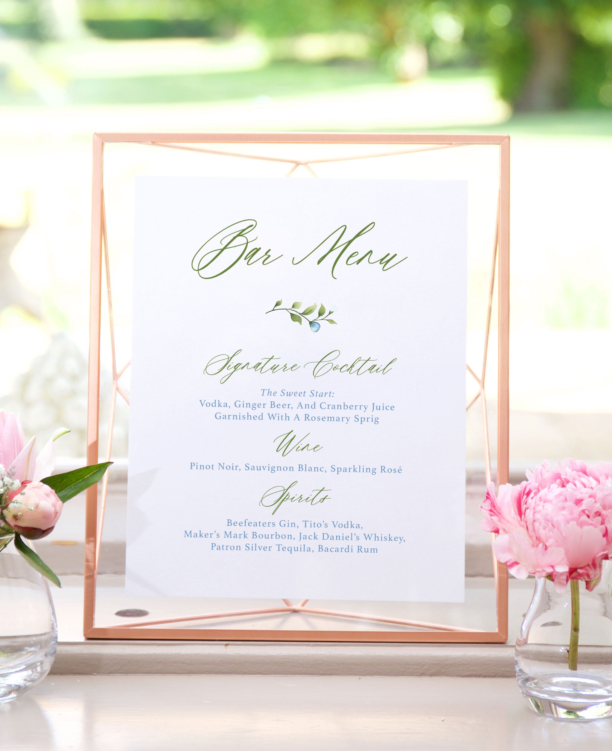 Spring Scalloped Wedding Bar Menu