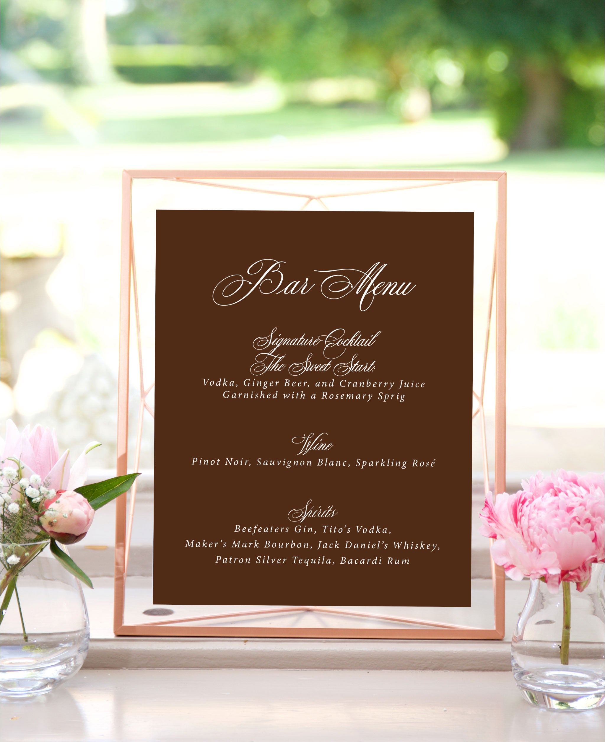 Antique Garden Wedding Bar Menu