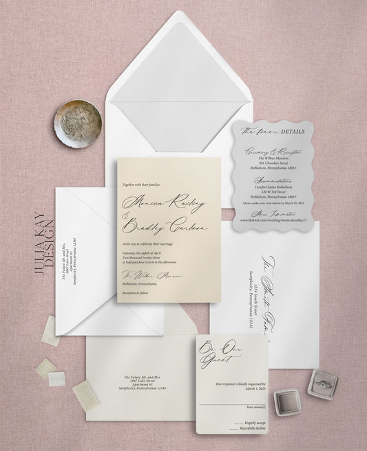 Creams & Grey Color Block Wedding Invitation Set
