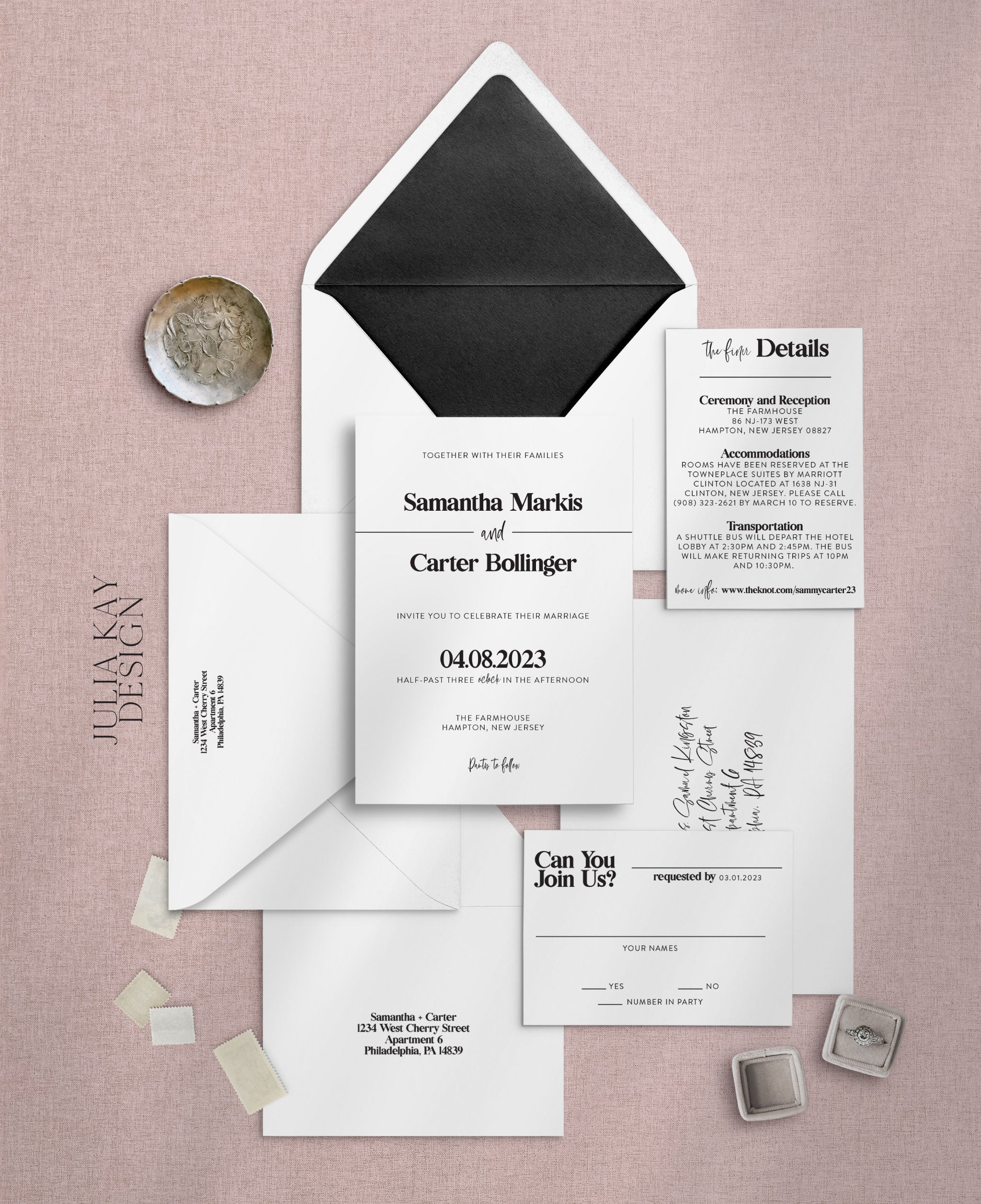 Black and White Modern Wedding Invitation Set