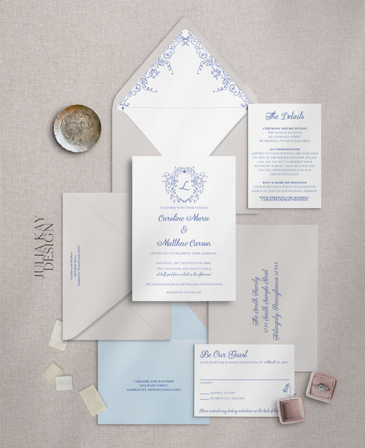 Blue Victorian Wedding Invitation Set