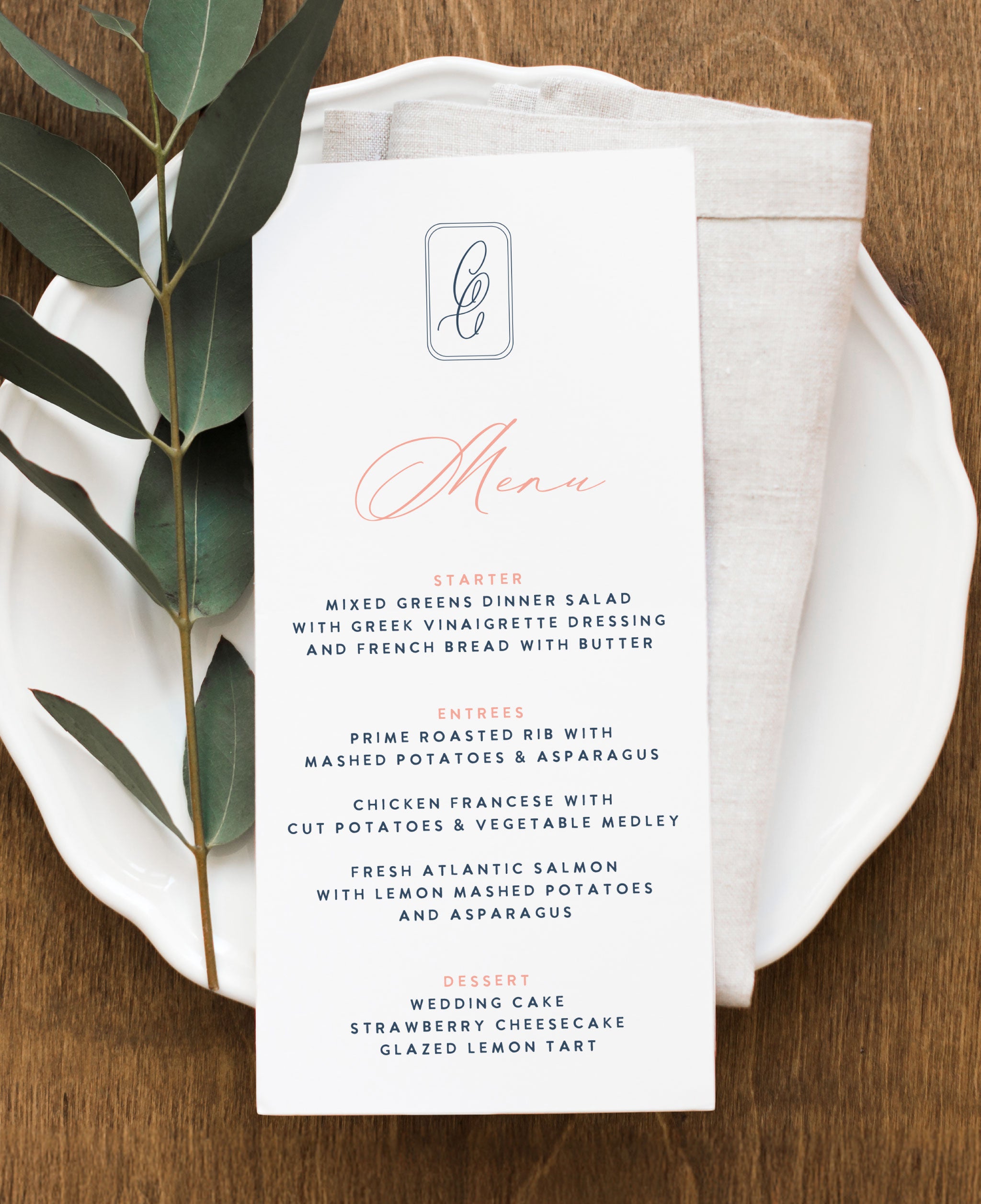 Evening Petals Wedding Dinner Menu