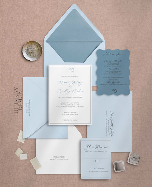 Something Borrowed Something Blue Color Block Wedding Invitation Set