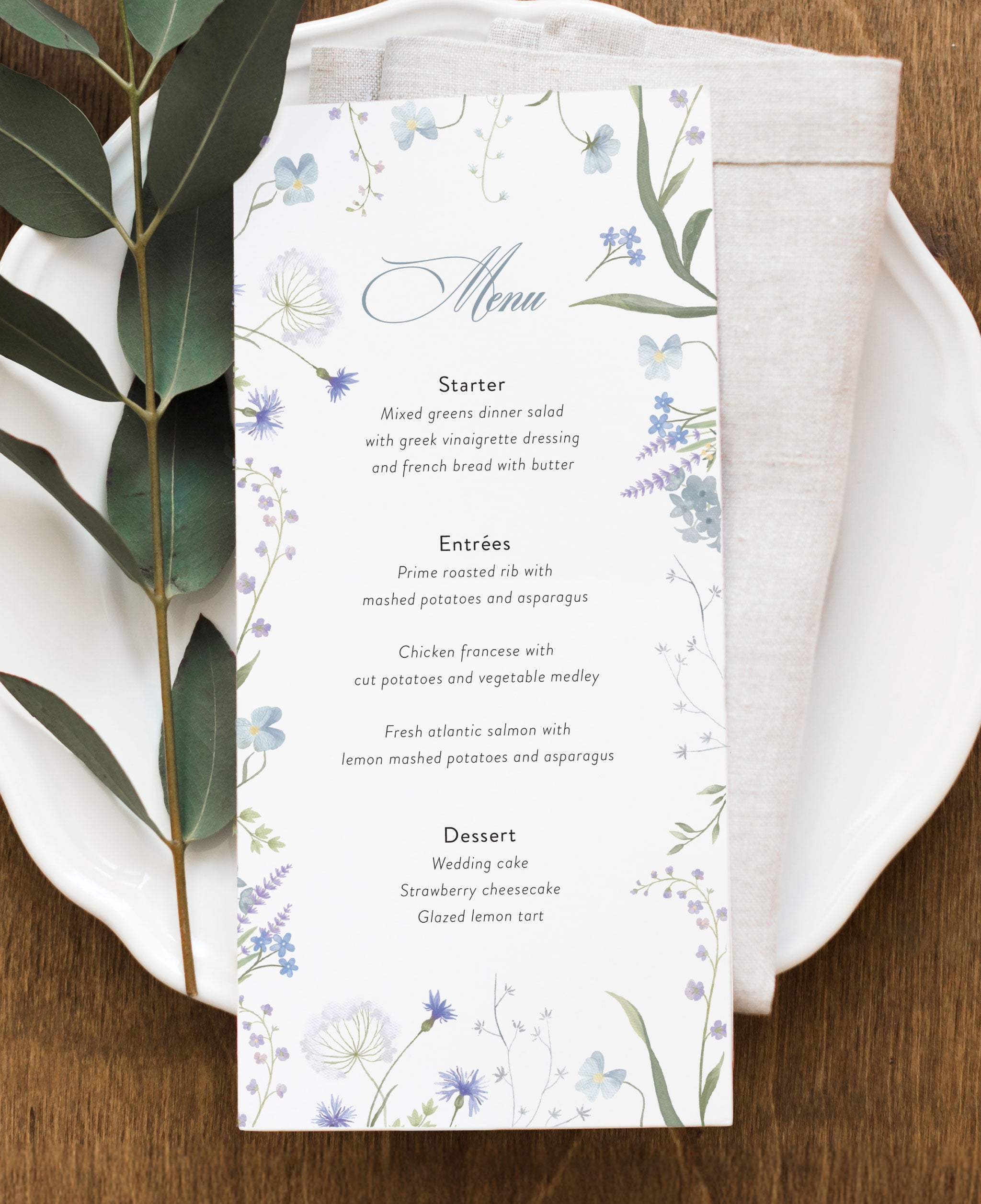 Dusty Elegance Wedding Dinner Menu