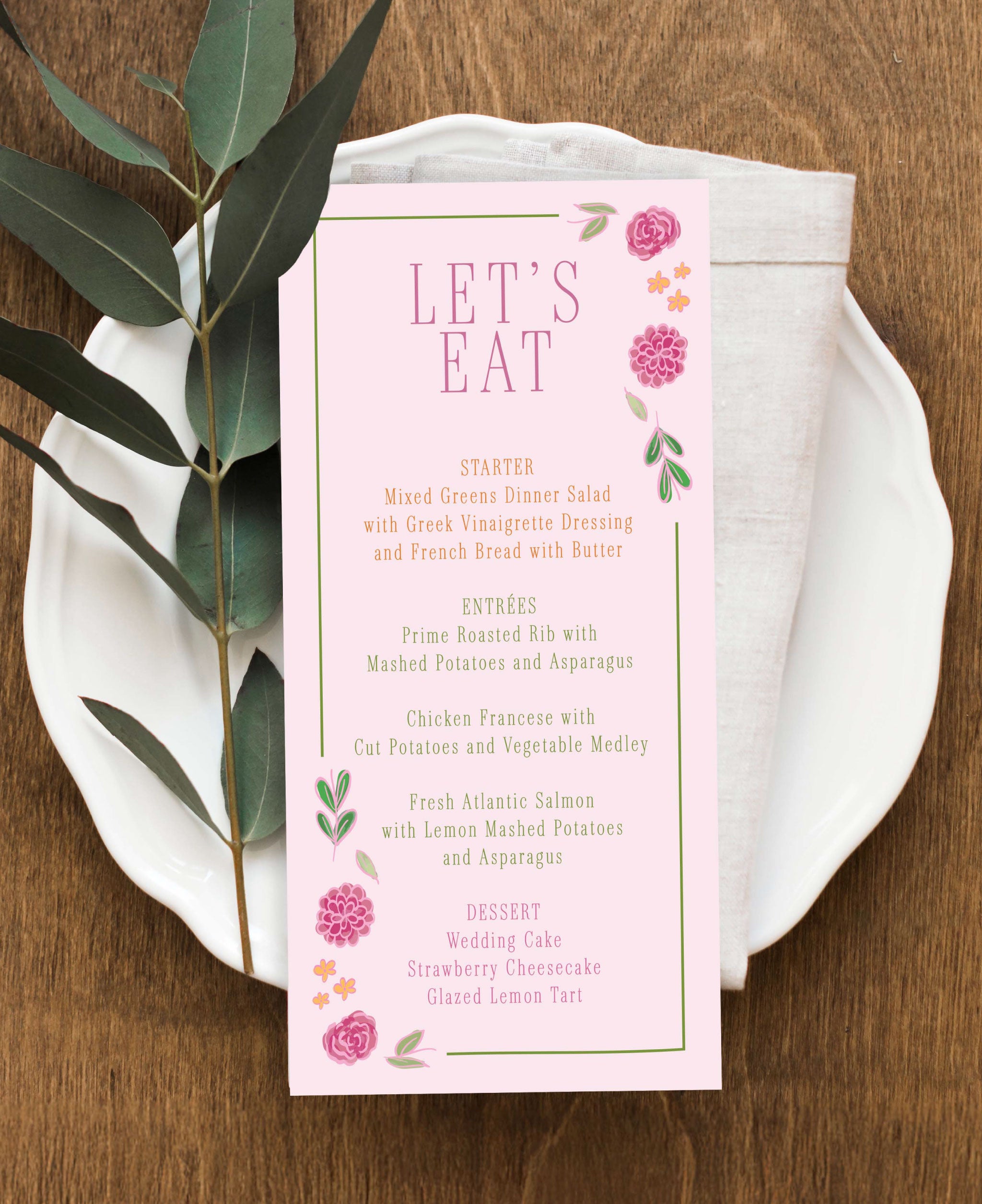 The Poppy Wedding Dinner Menu