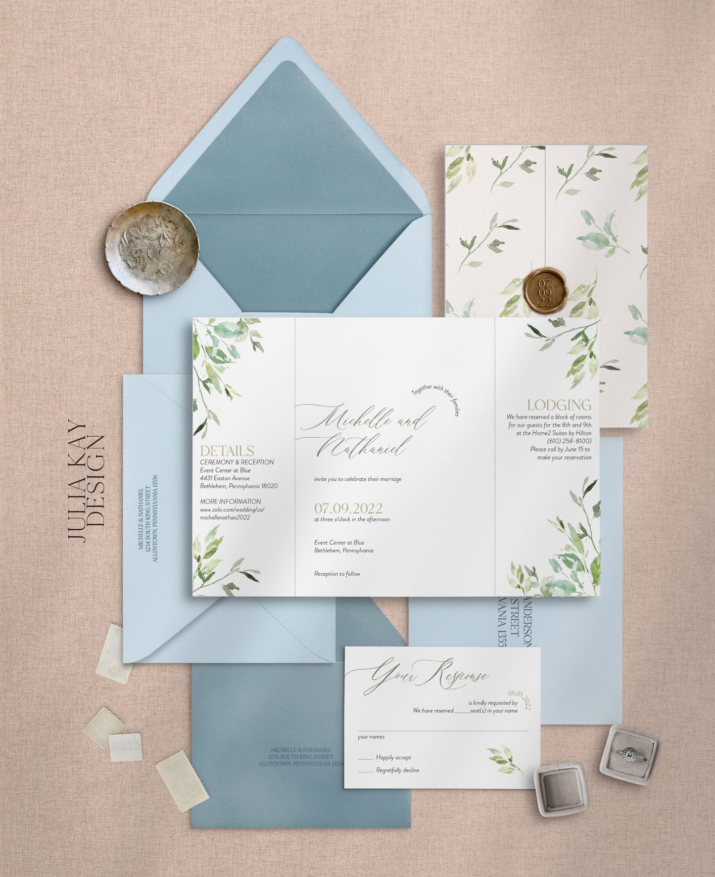 Whimsical Garden Gate Fold with Wax Seal Wedding Invitation Set