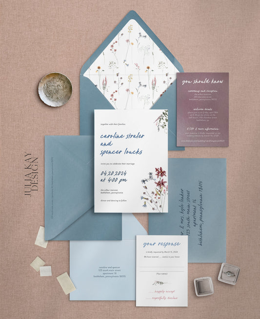 Floral Fields Letterpress Wedding Invitation Set