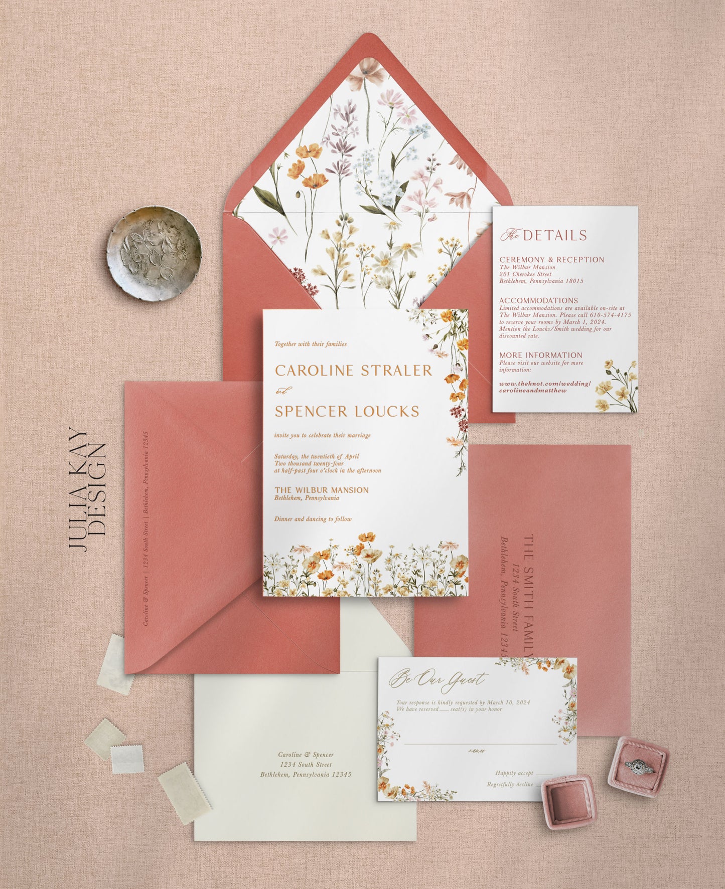 Tuscany Poppies Letterpress Wedding Invitation Set