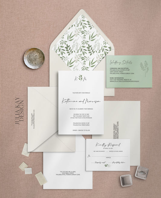 Bold Greenery Wedding Invitation Set