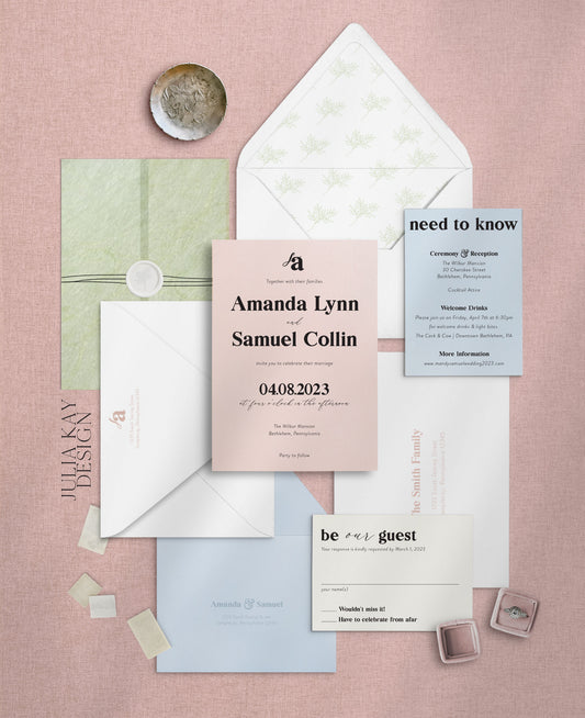 Pastel Elegance Color Block Wedding Invitation Set