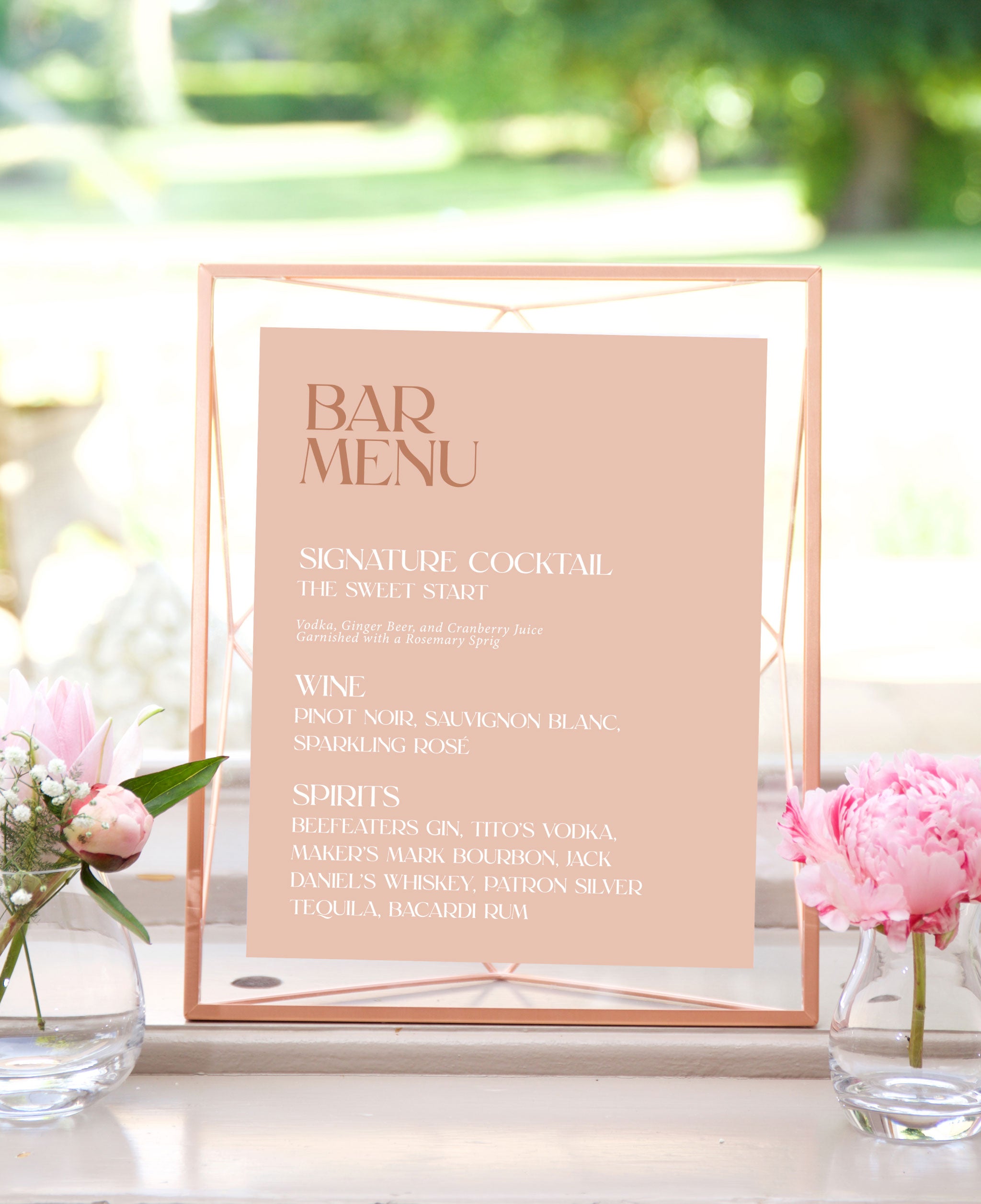 Rusty Peach Wedding Bar Menu