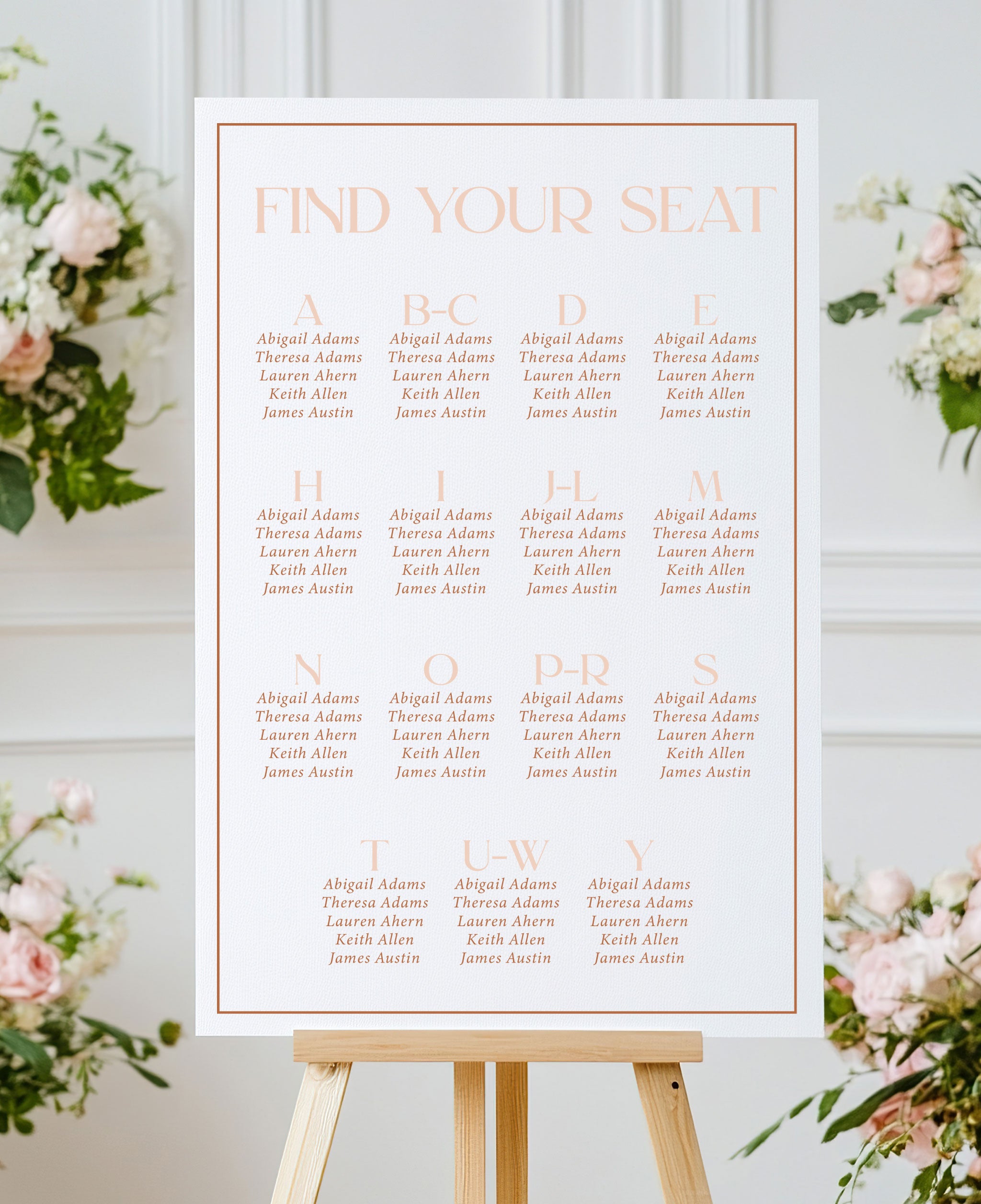 Rusty Peach Wedding Seating Chart