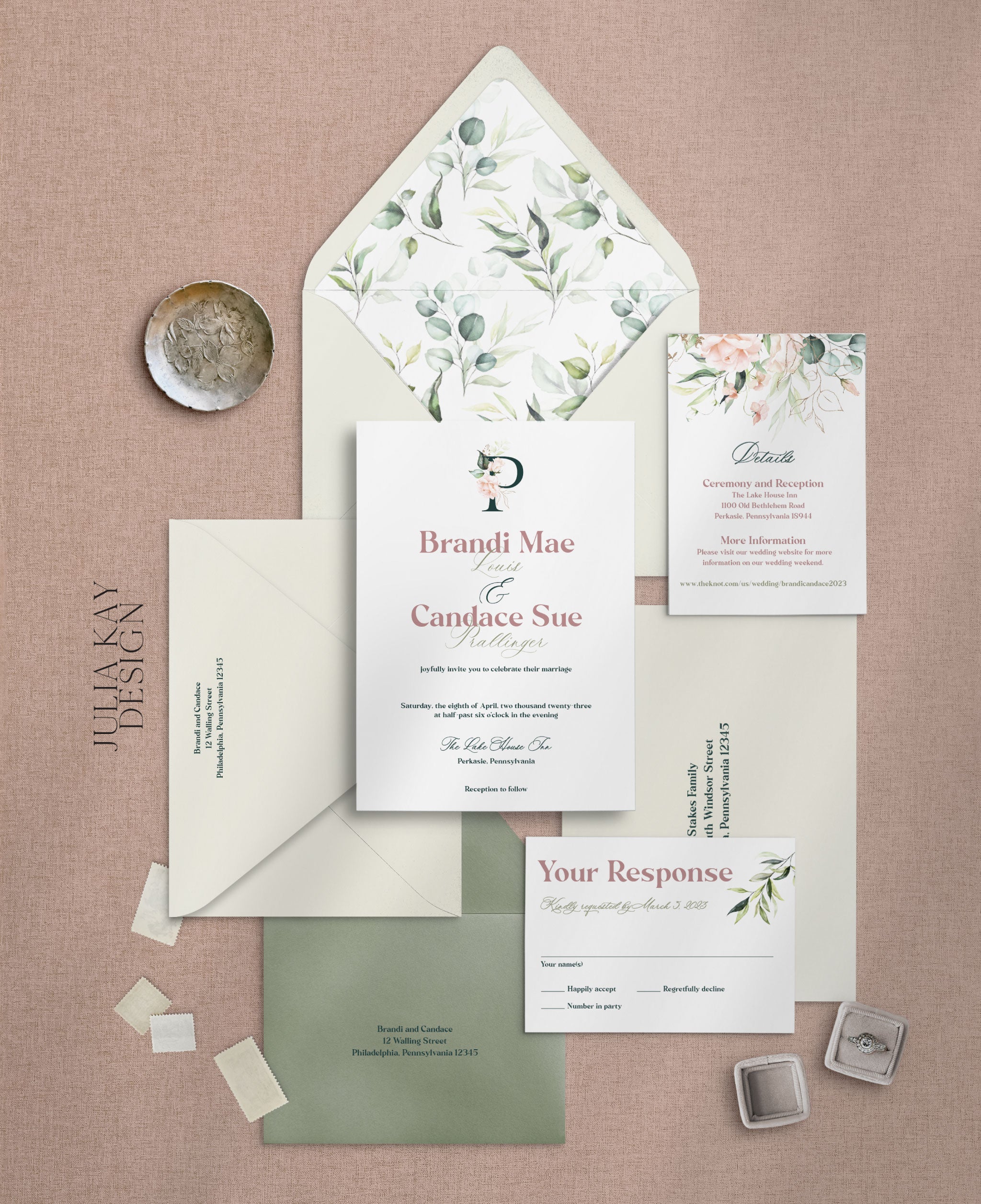 Blush and Sage Elegance Wedding Invitation Set